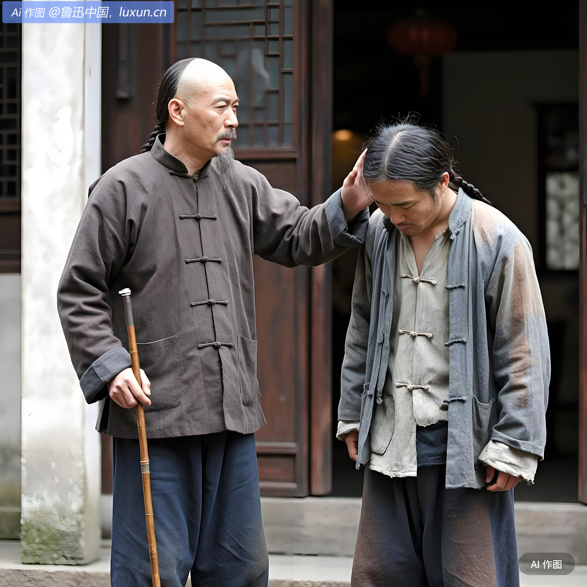 赵太爷怒了，一巴掌朝阿Q脸上招呼过去：你配姓赵吗？