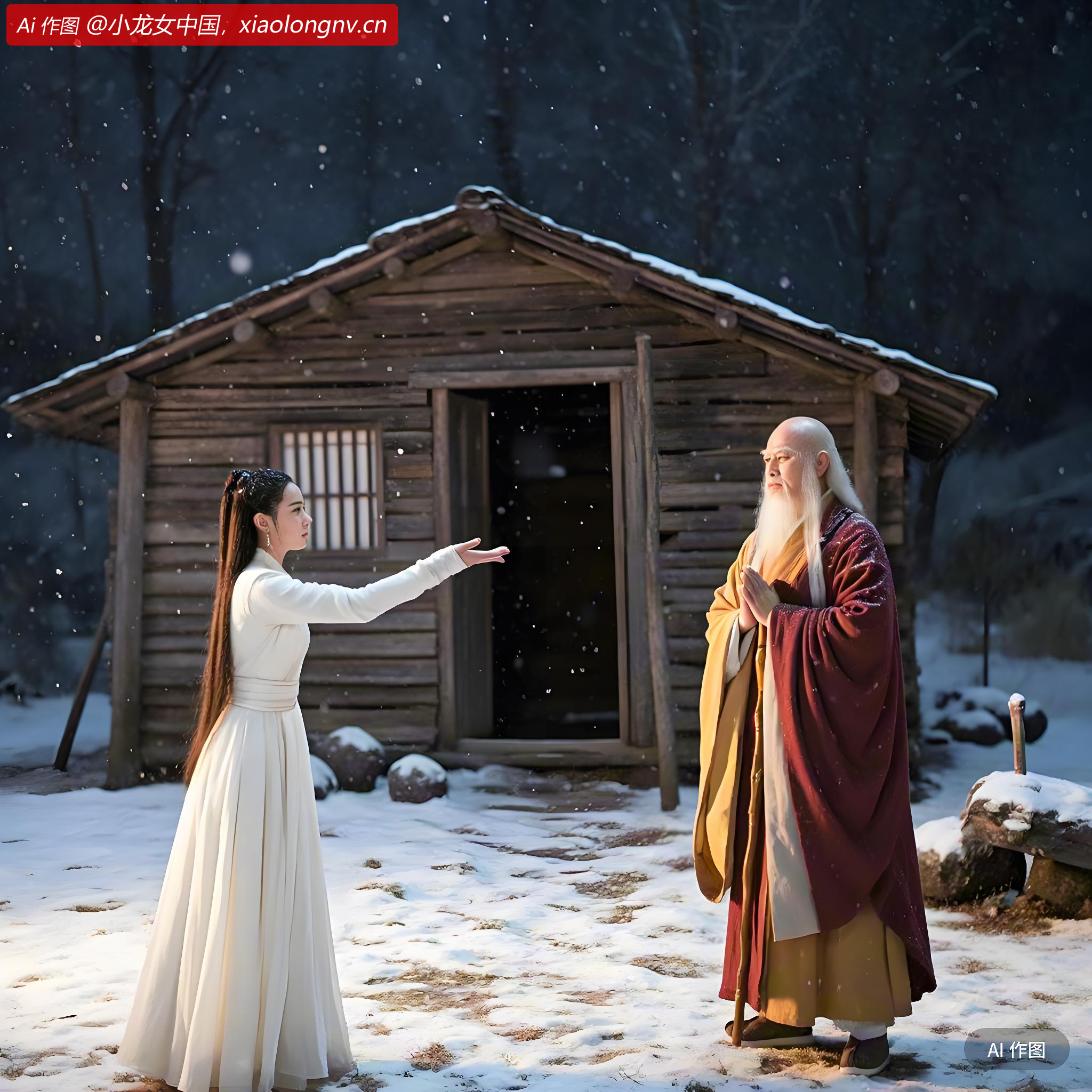 终南山后，猎户人家，大雪纷飞，与一灯大师悟禅