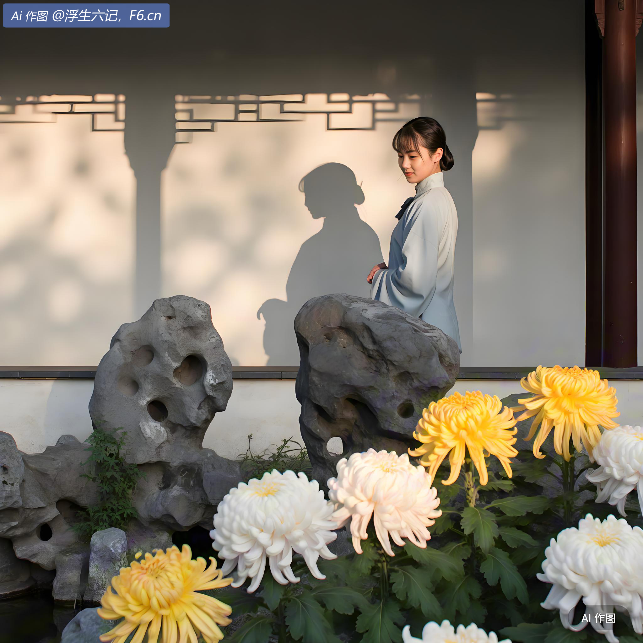 秋侵人影瘦，霜染菊花肥