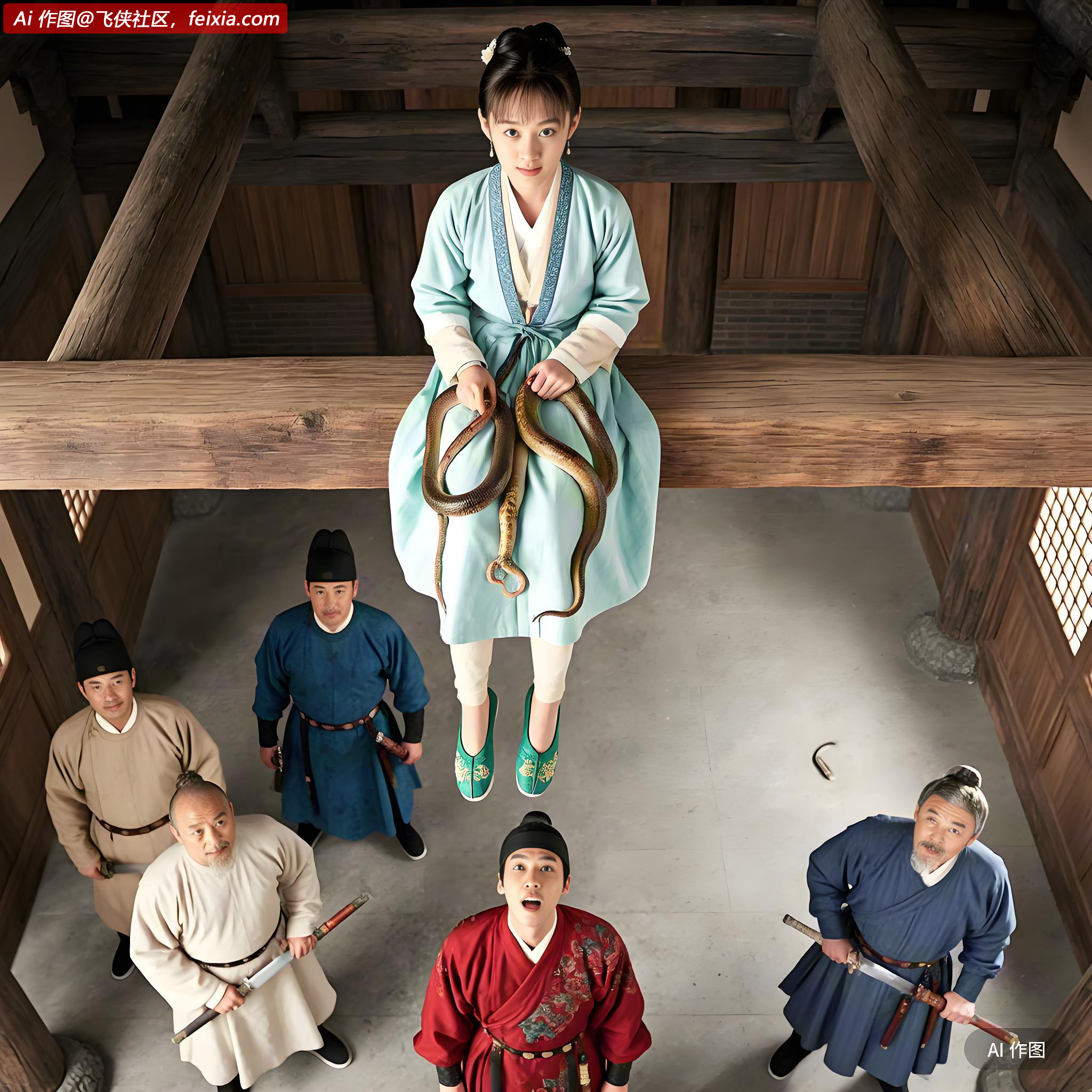 那少女一身青衫，笑靥如花，手中握着十来条尺许长小蛇