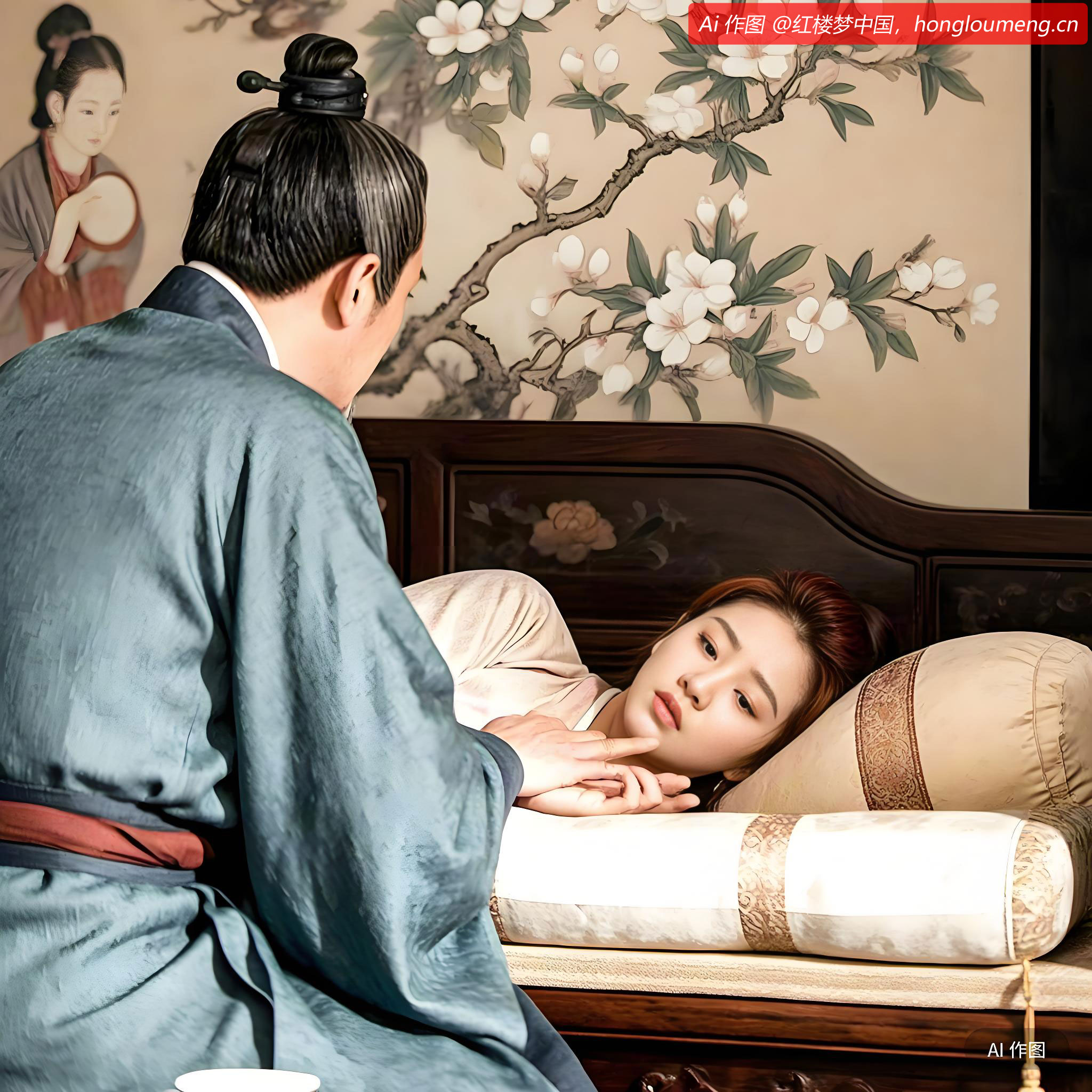 这先生方伸手按在右手脉上，调息了至数，凝神细诊了半刻工夫