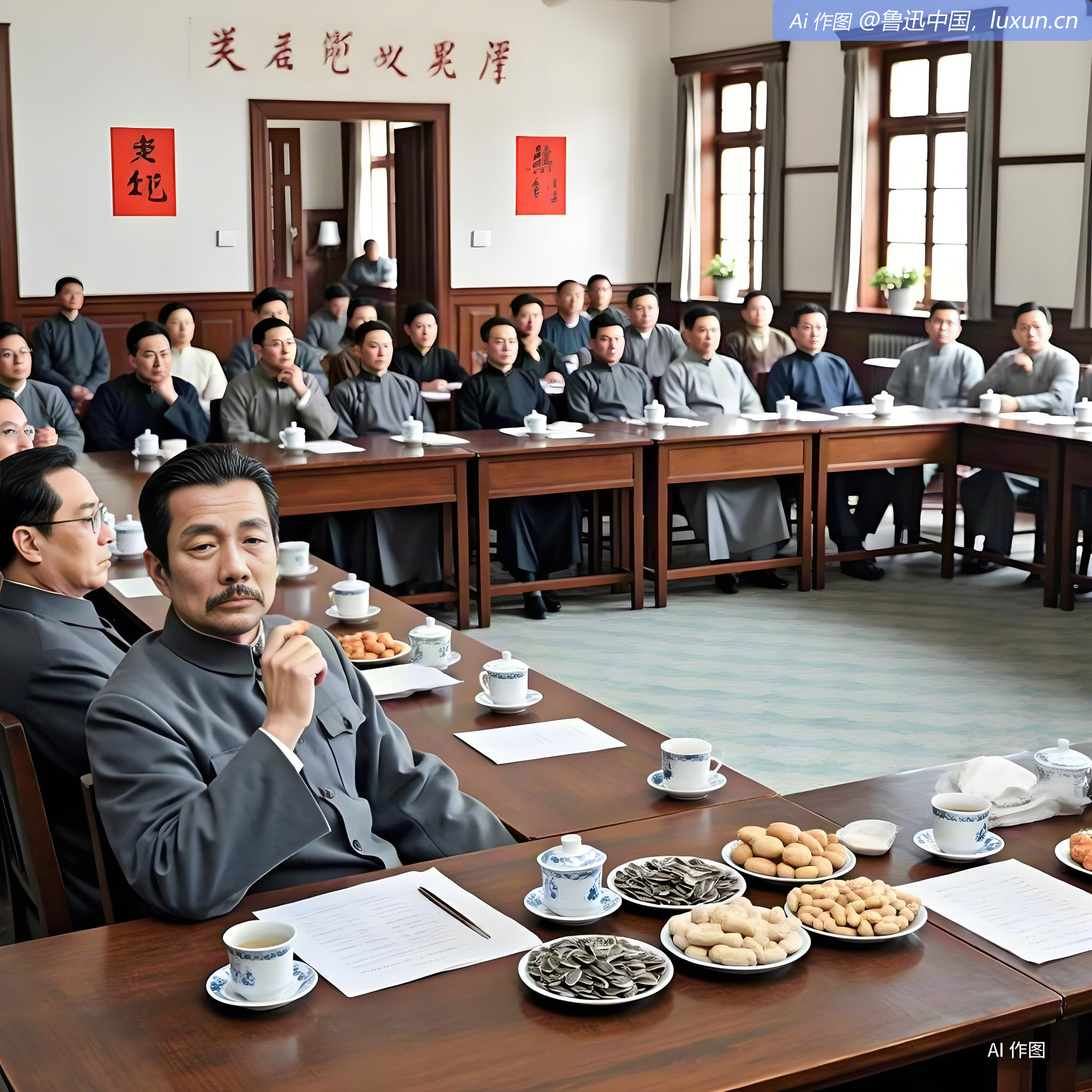 上午九时部中开茶话会，有茶无话