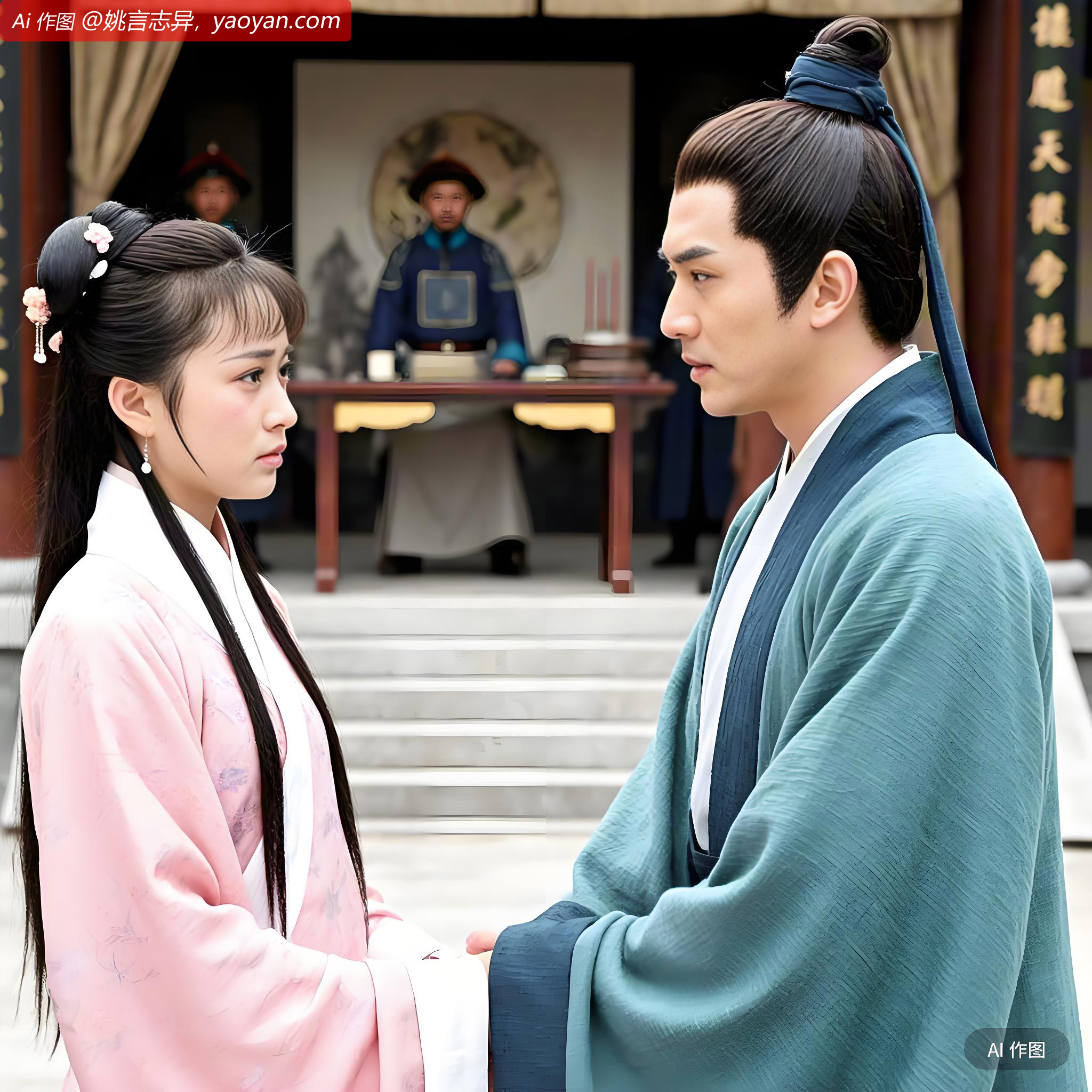 胭脂始知鄂生冤。堂下相遇，靦然含涕。