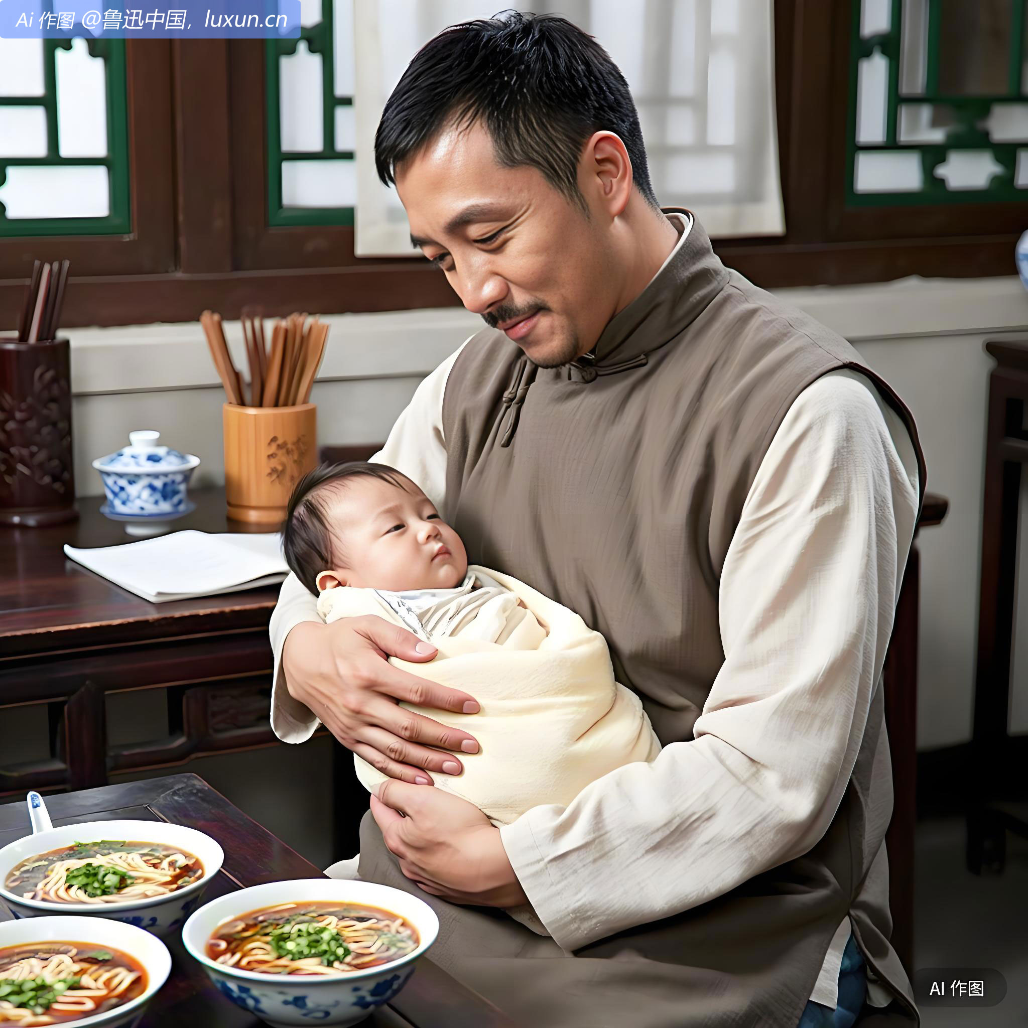 午往许季上寓，其次女周岁，食面。