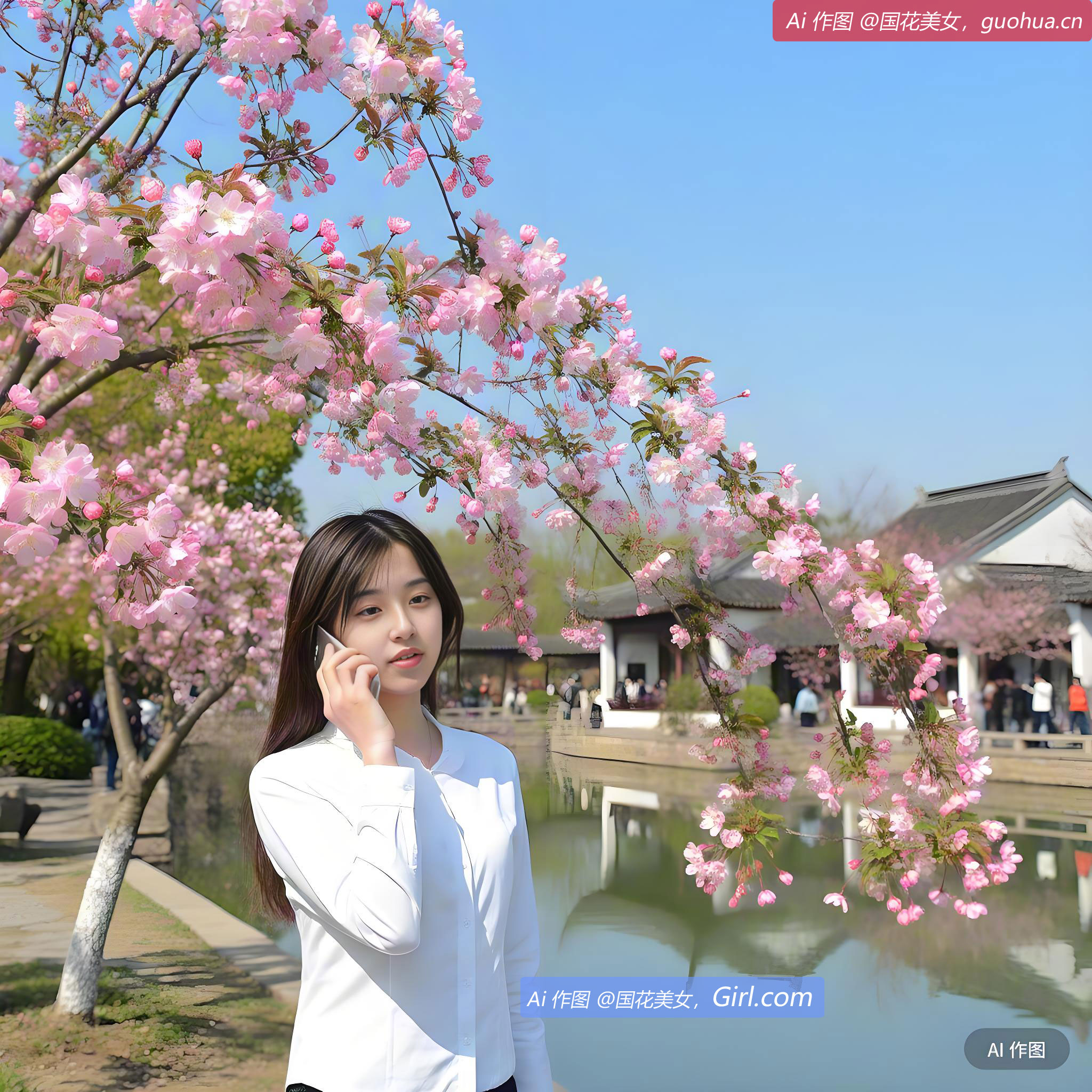 青浦曲水园内垂丝海棠正值盛花期