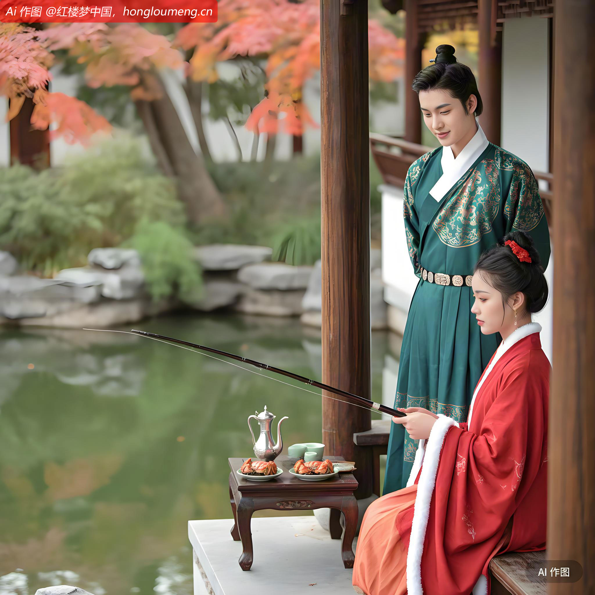 黛玉放下钓竿，走至座间，拿起那乌银梅花自斟壶来