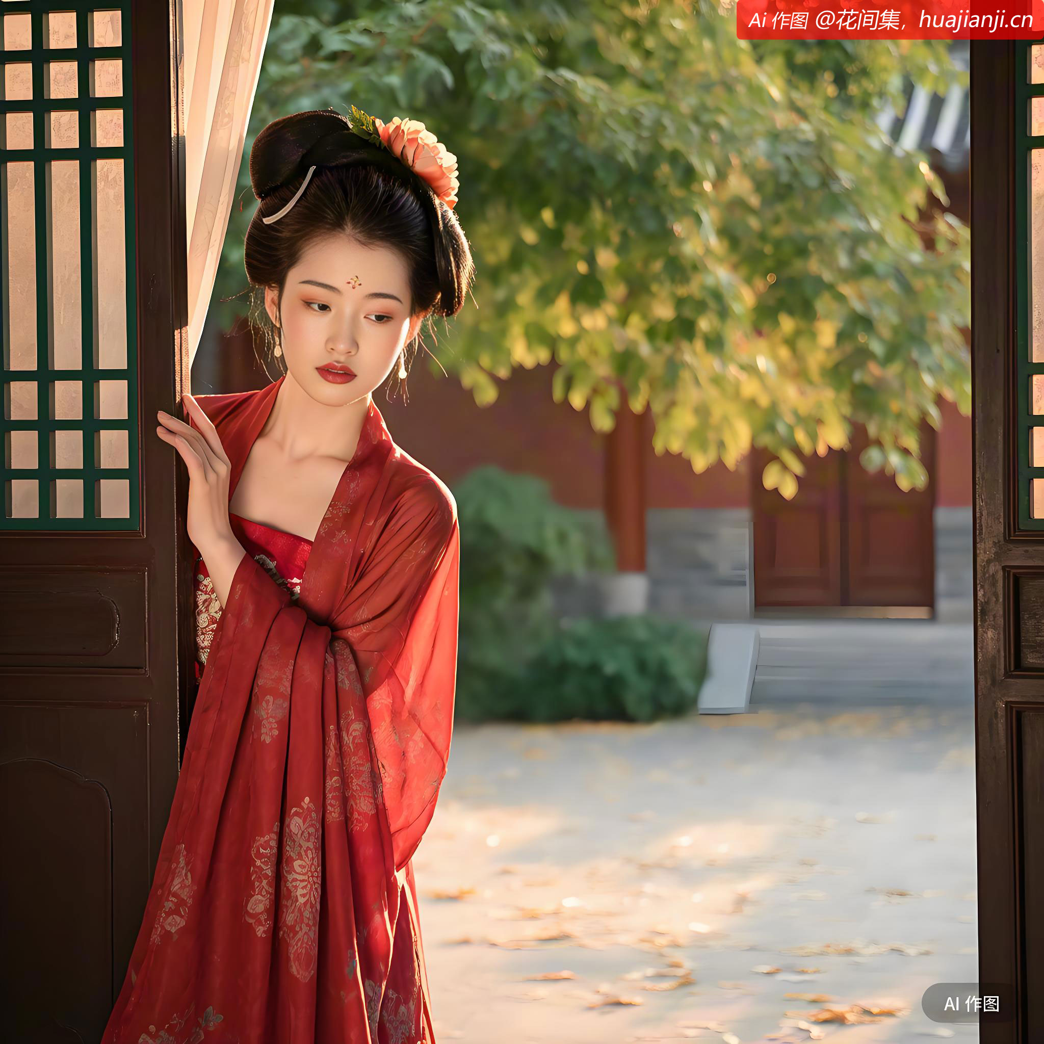 画罗红袂有啼痕，魂消无语倚闺门，欲黄昏。