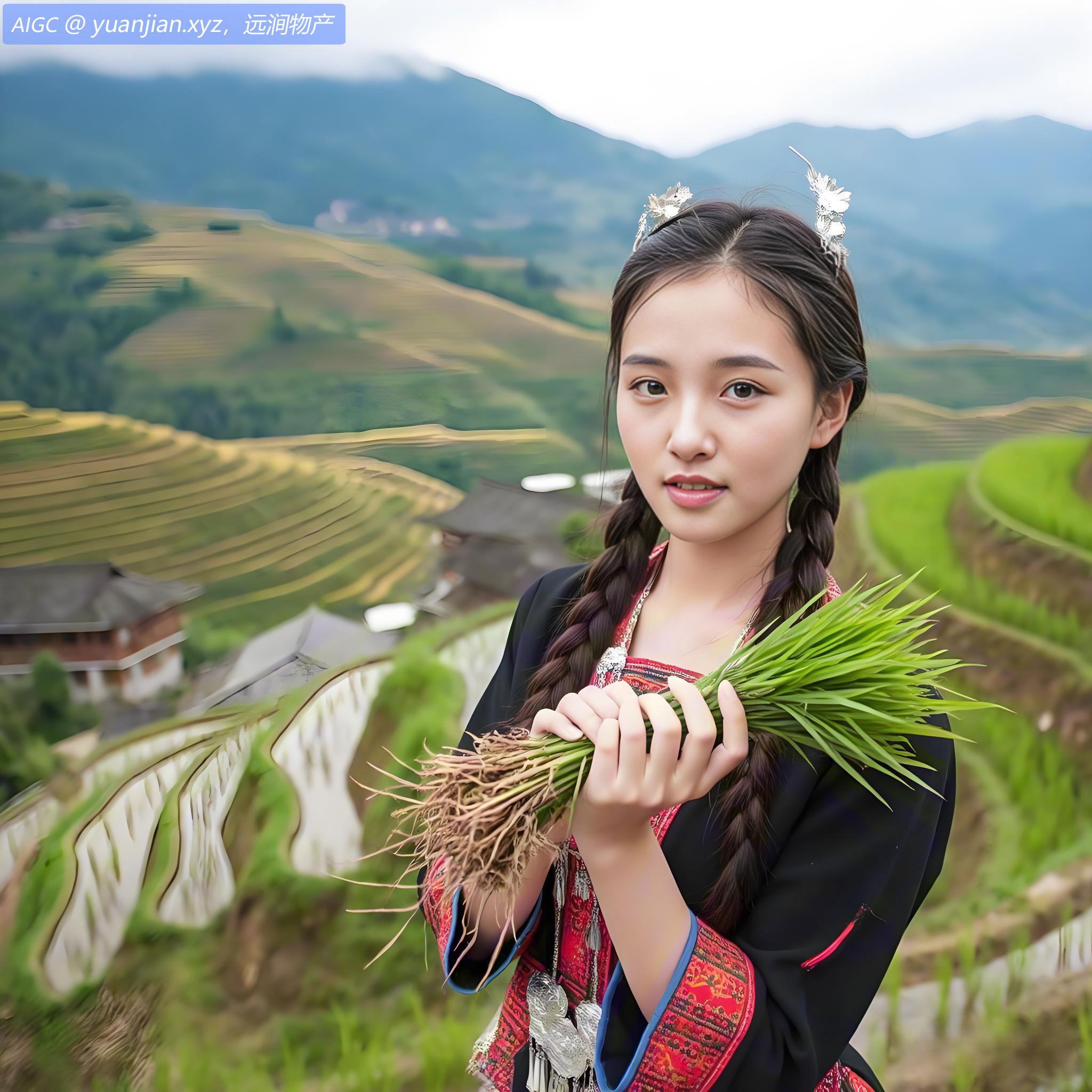 龙脊梯田进入备耕期，层层叠叠的梯田与当地吊脚楼相互映衬