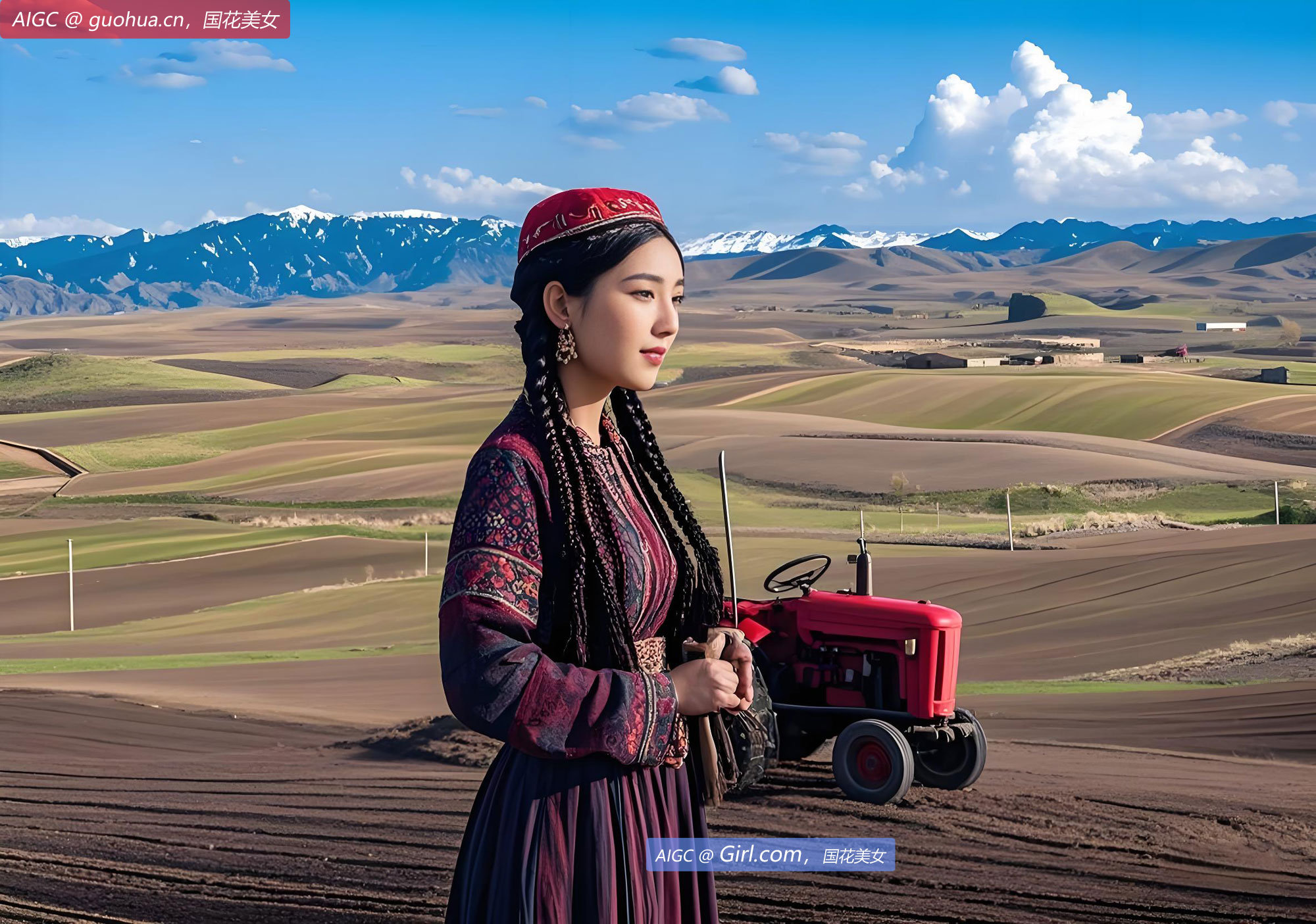 新疆照壁山乡平顶山村，农户在驾驶着播种机进行播种。