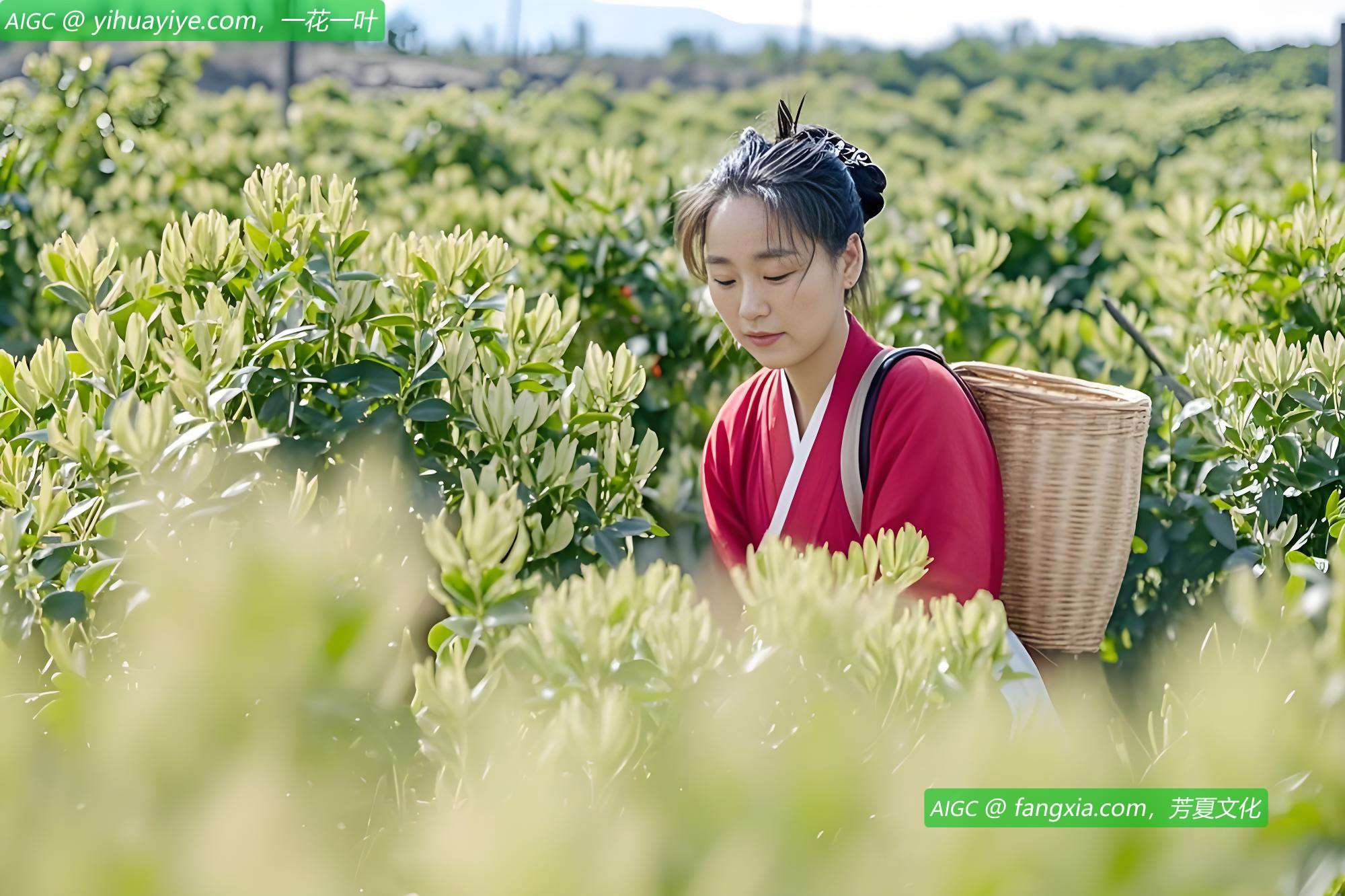 山西省运城市平陆县的金银花进入采摘季