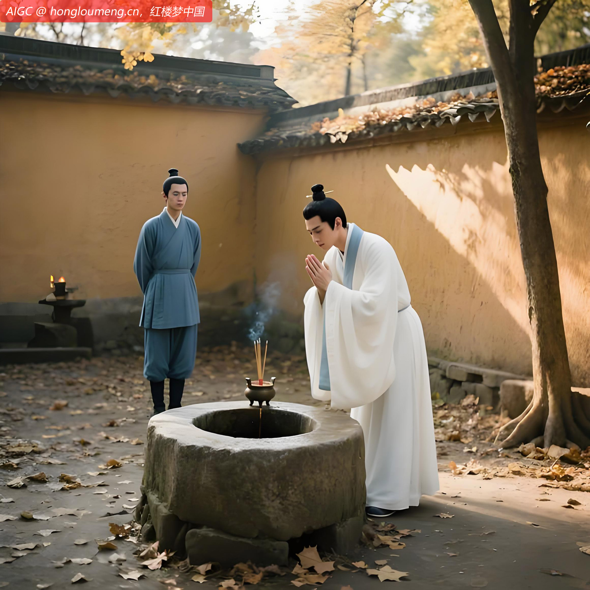 宝玉掏出香来焚上，含泪施了半礼