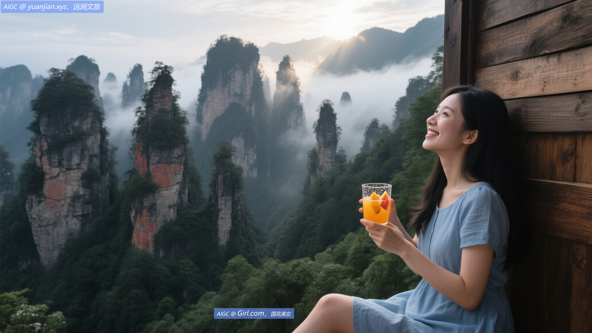 张家界十里画廊景区雨后转晴，云雾缭绕山峰，宛如水墨画卷