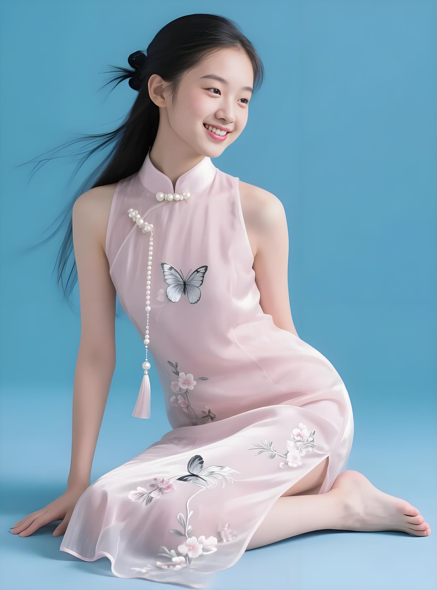 樱源身着苏绣旗袍徜徉在江南园林