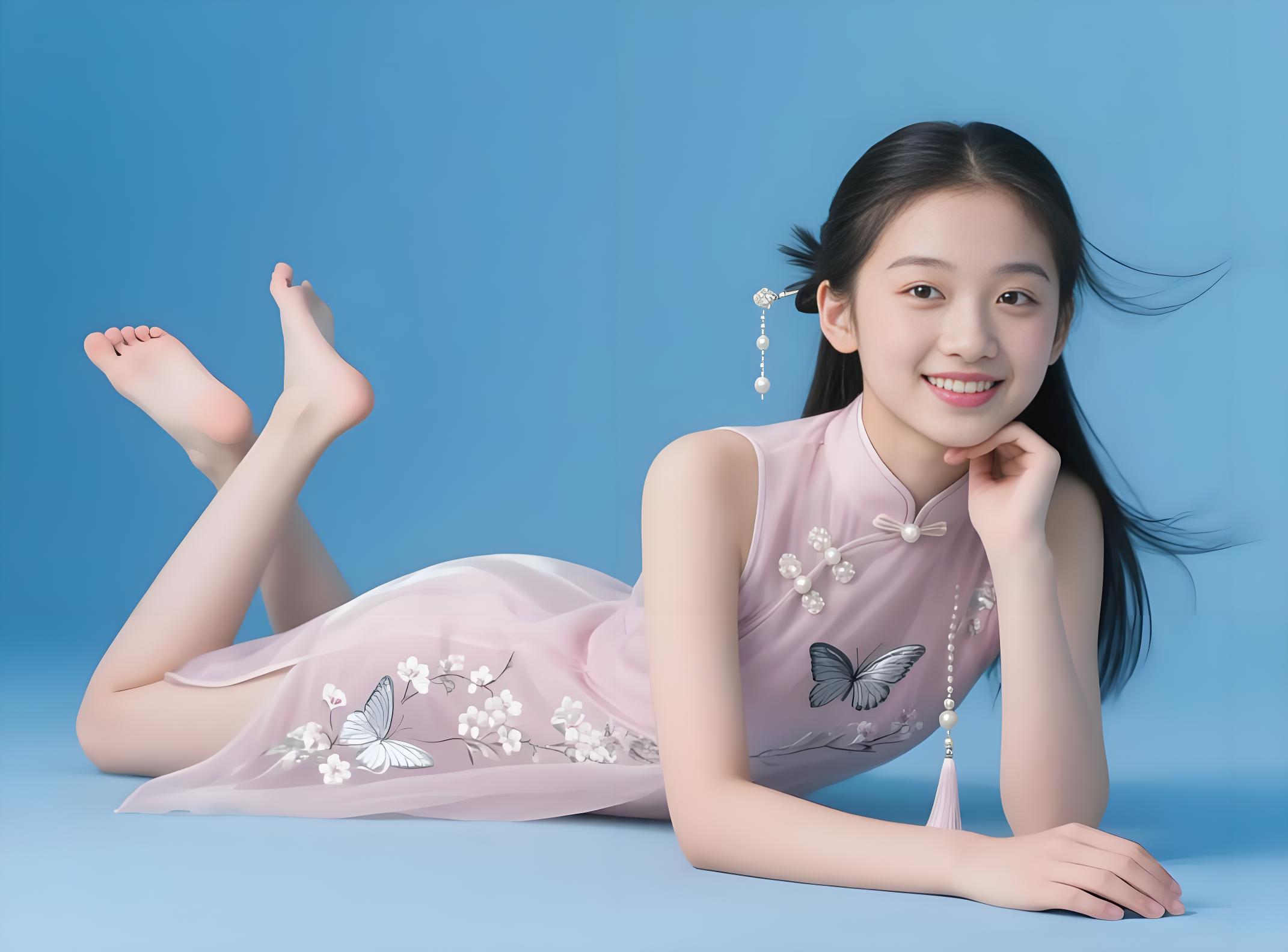 樱源身着苏绣旗袍徜徉在江南园林