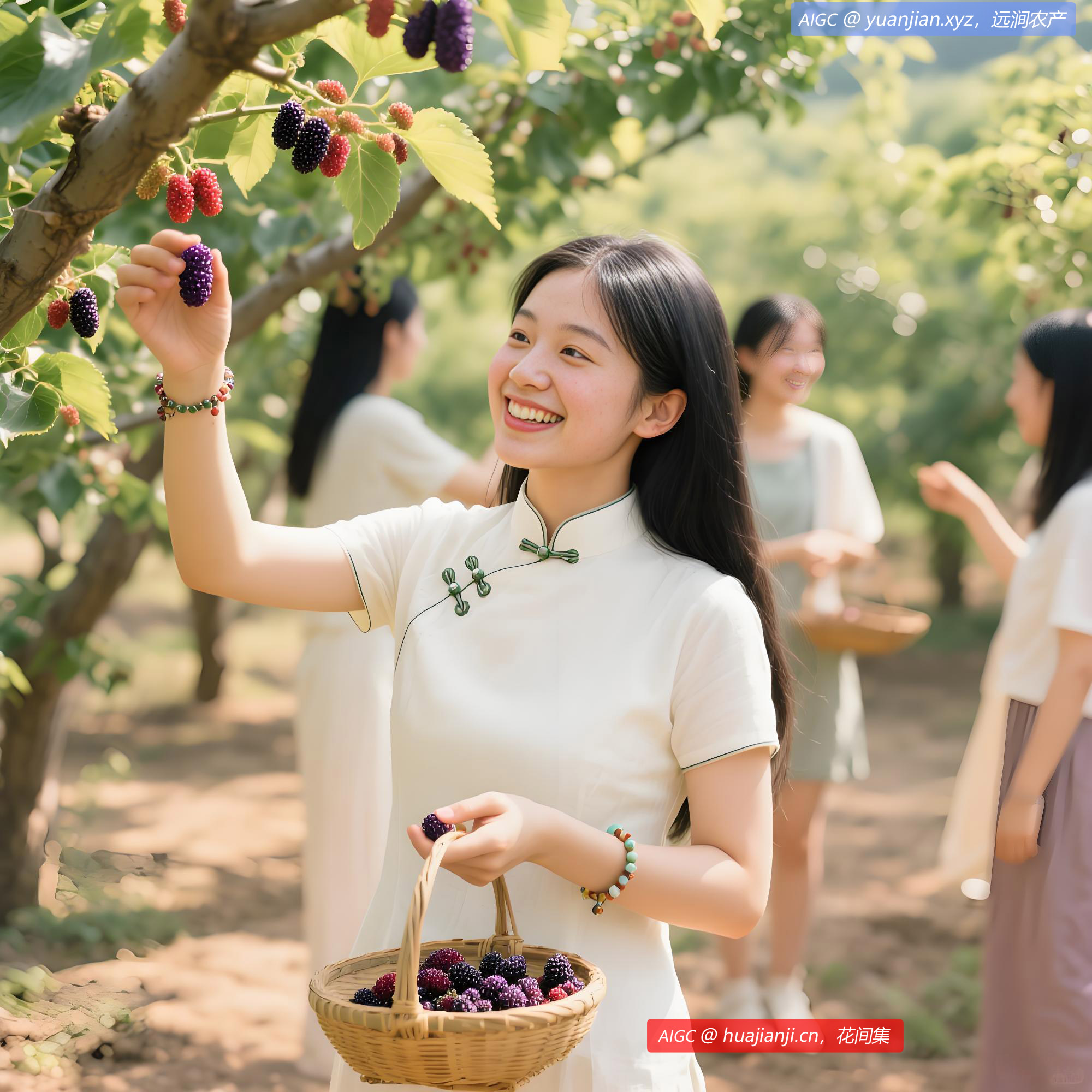 天津市蓟州区别山镇的农户和游客们正在采收桑葚