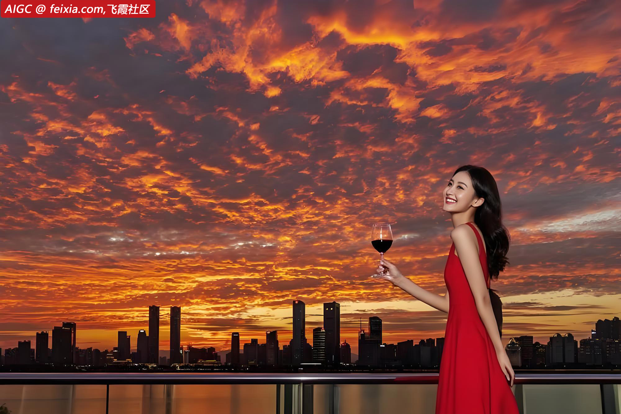 江西南昌，红谷滩现绚丽晚霞。