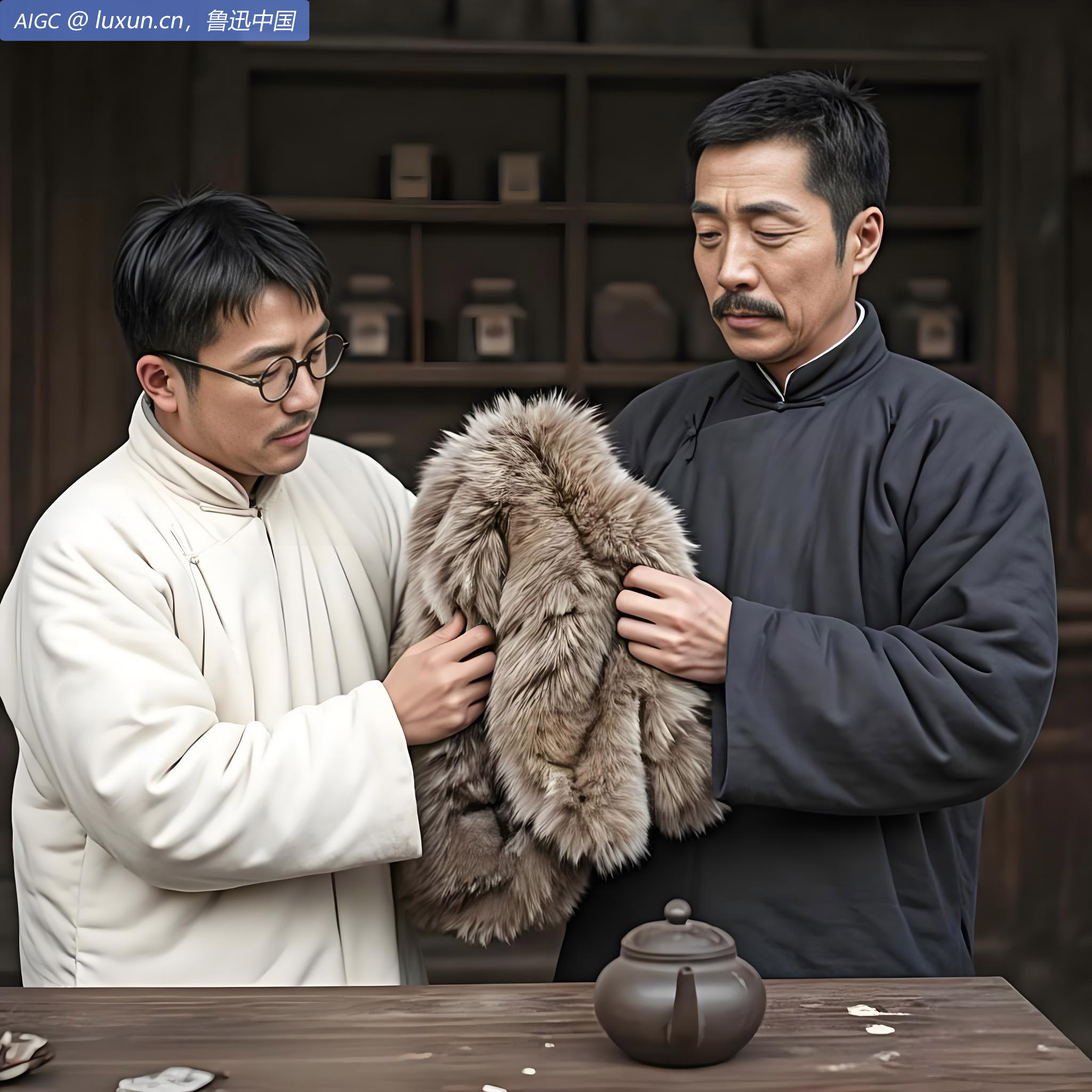 下午买羊皮褂料一袭，泉廿。