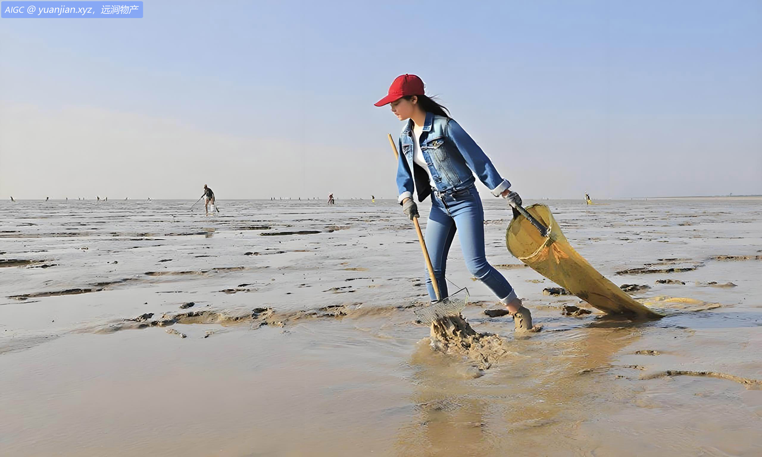 江苏东台条子泥海湾滩涂上，渔民正忙着采捕泥螺。