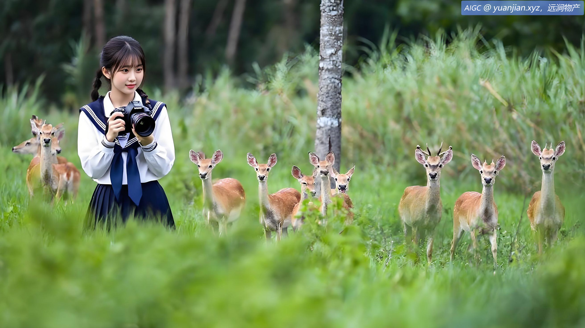 海南省邦溪自然保护区内的一群海南坡鹿。
