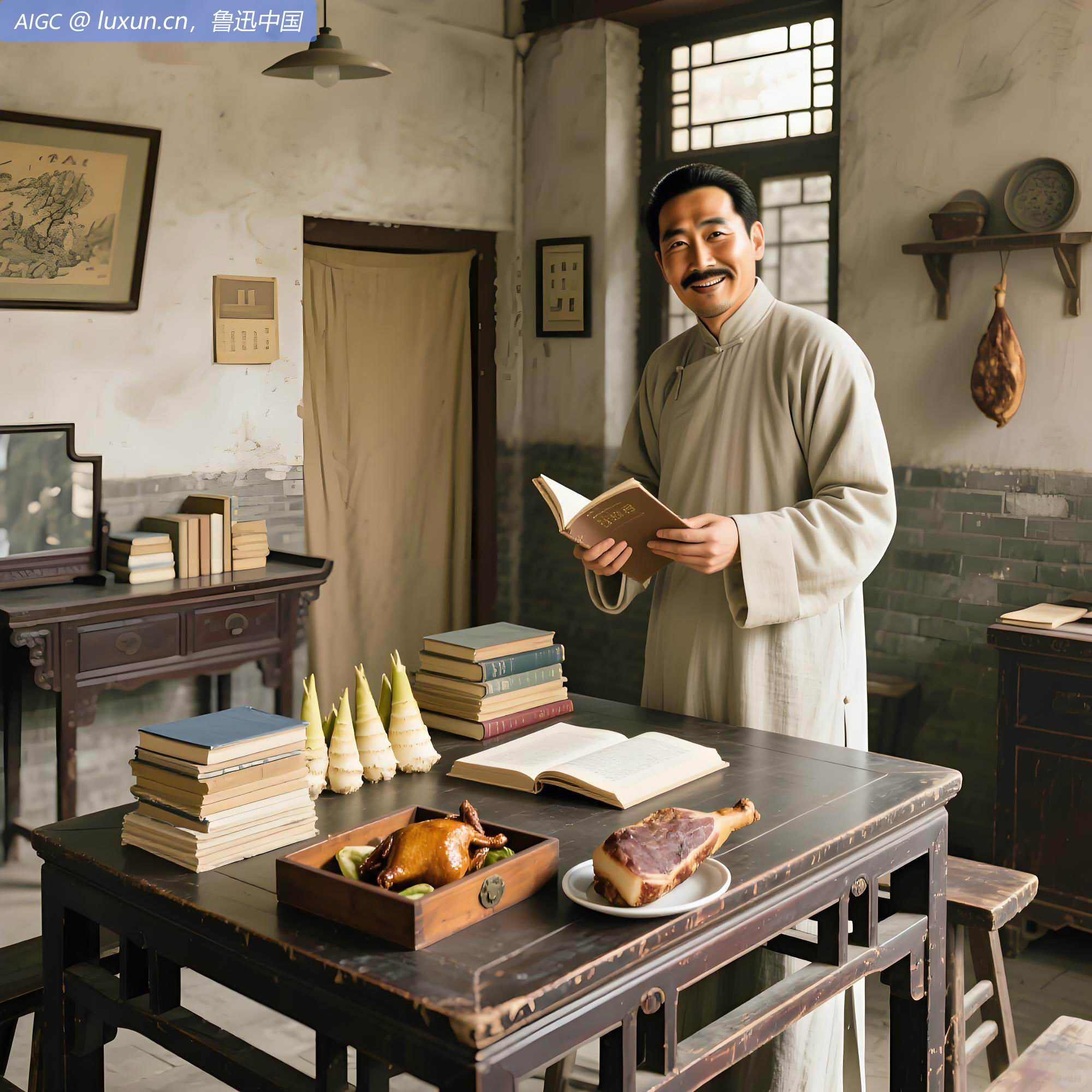 又家所寄糟鸡一合，自所买火腿一只，又贻冬笋九枚。