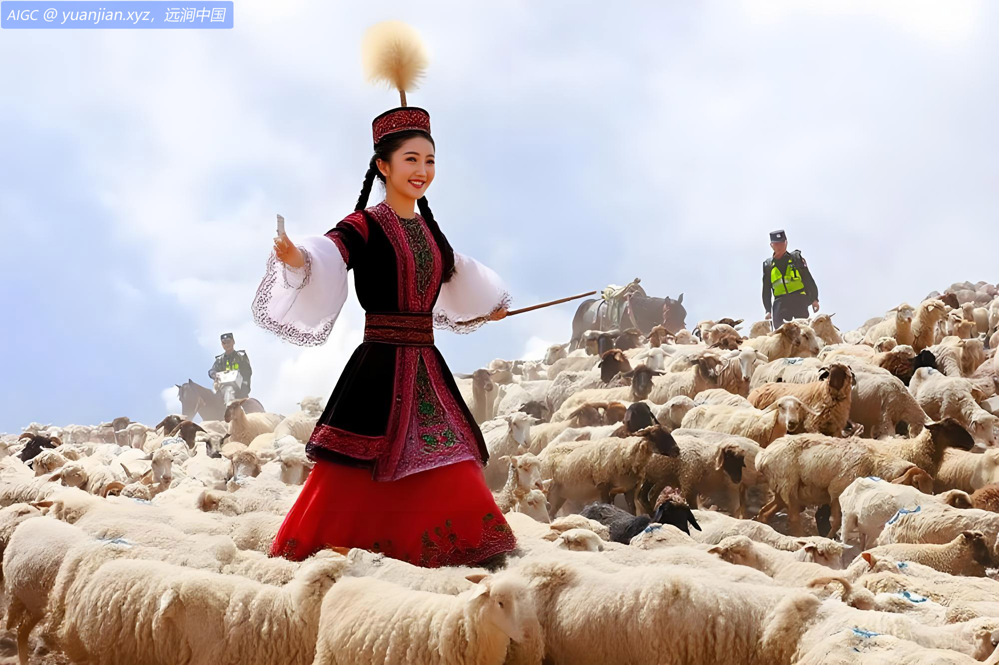 新疆阿克苏边境民警全力保障牧民及牲畜顺利抵达夏牧场