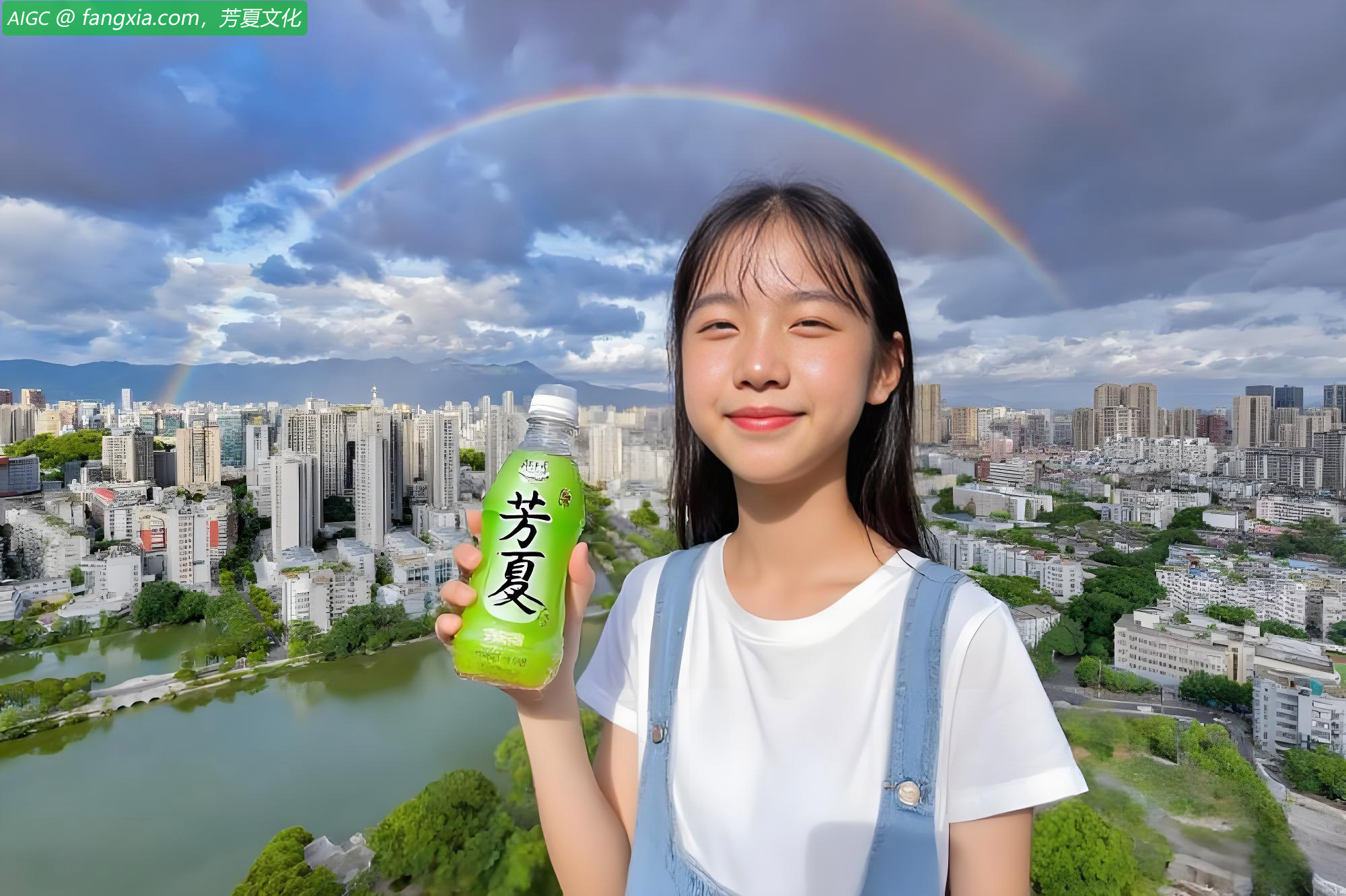 福州市上空出现双彩虹，与城市高楼、湿地、内河交相辉映