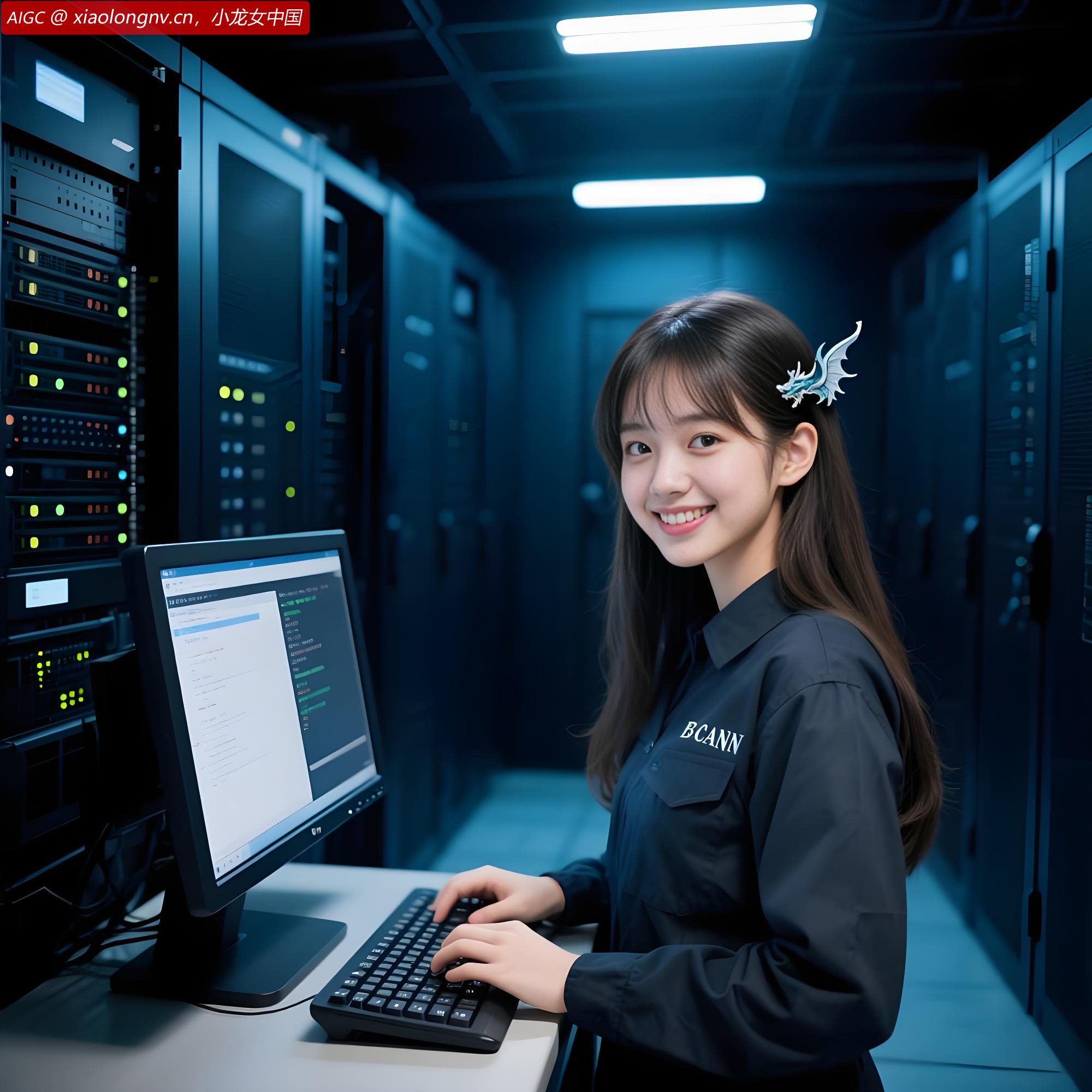 BCANN项目组的运维人员正在数据中心巡检设备