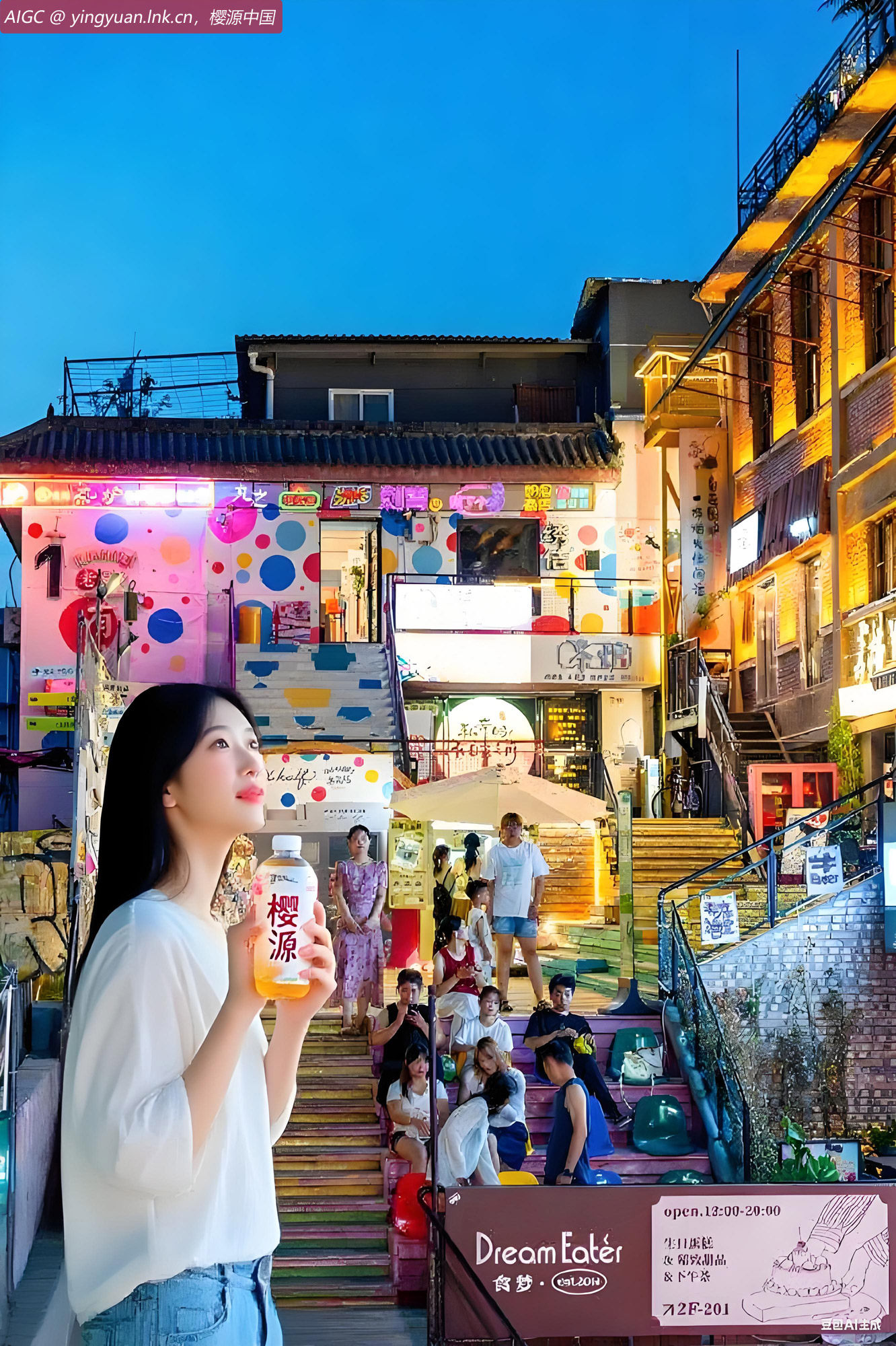 陕西省西安市碑林区老菜场市井文化创意街区灯火辉煌