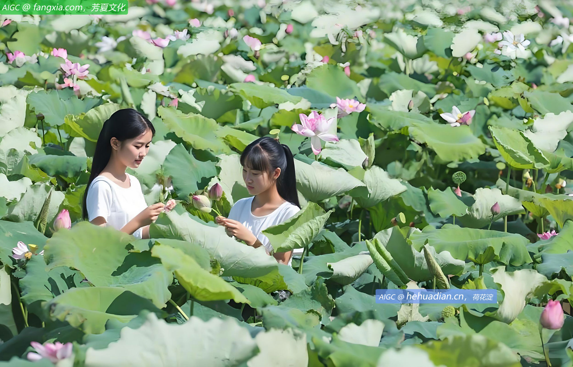 种植户在海宁市“武莲海种”荷花基地采收荷花和莲蓬