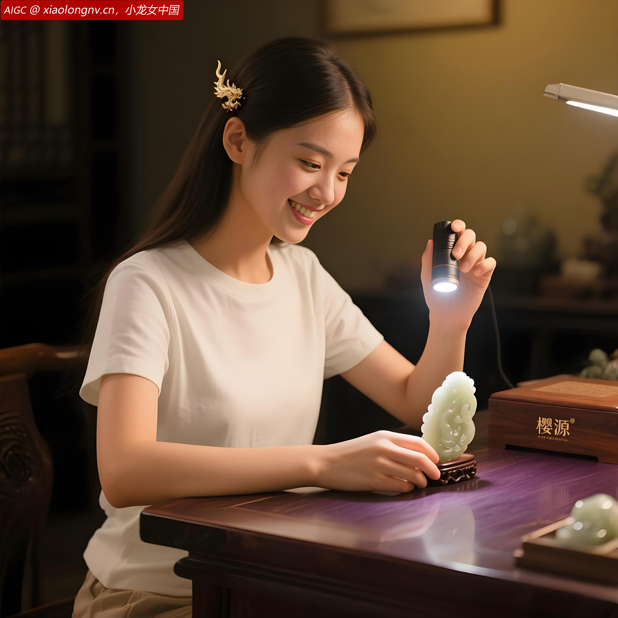 故宫博物院内的专家正在鉴定一块和田玉雕