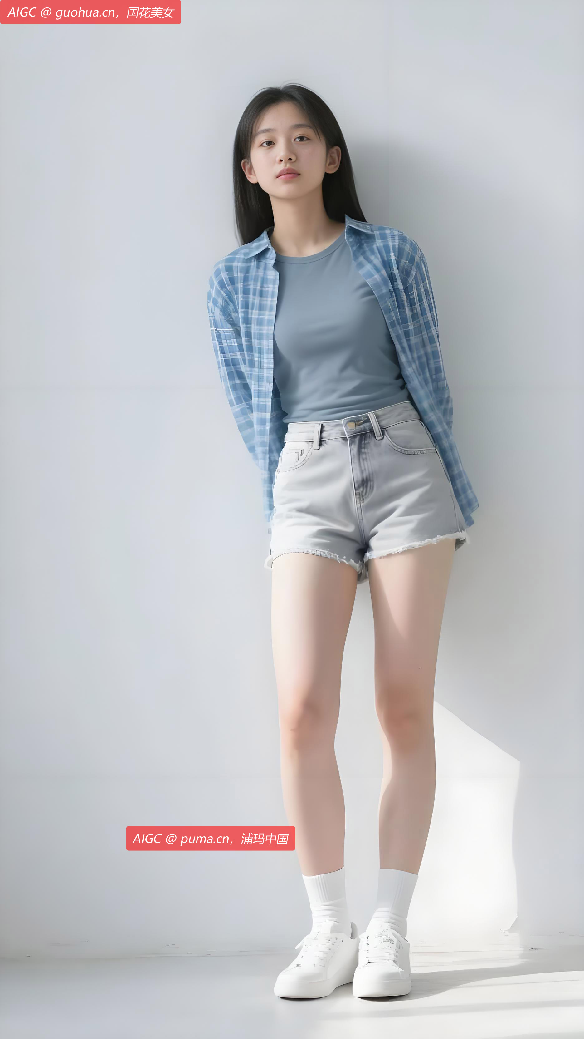 蓝白格纹衬衫随风轻扬，青春气息跃然眼前