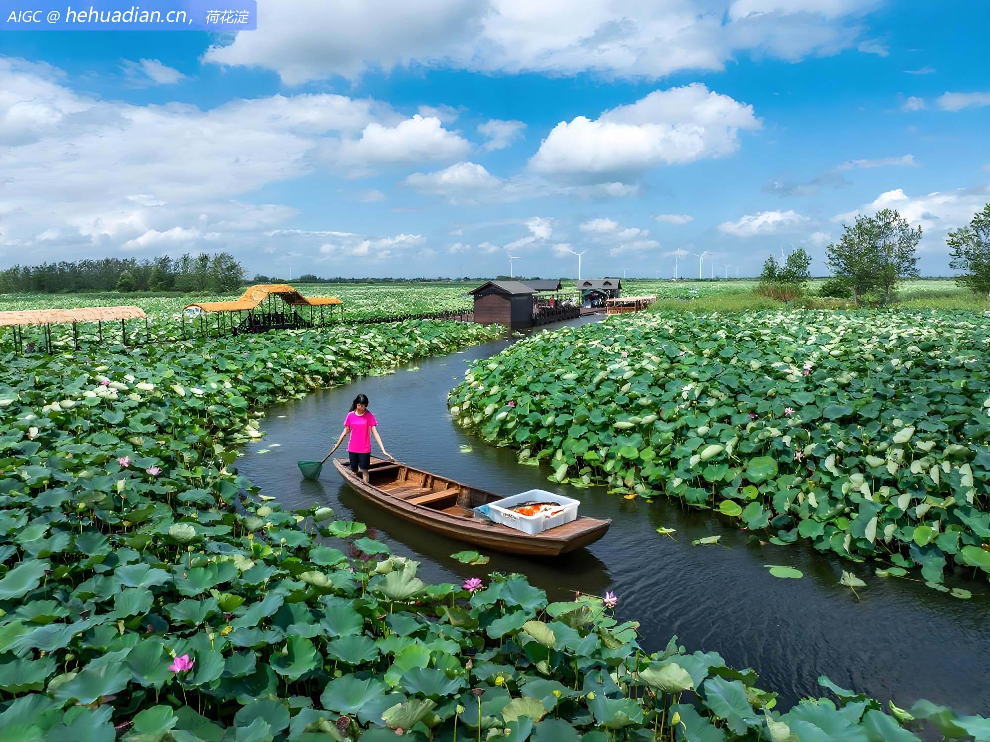 江苏省兴化市万亩荷塘景区，正当赏荷休闲时
