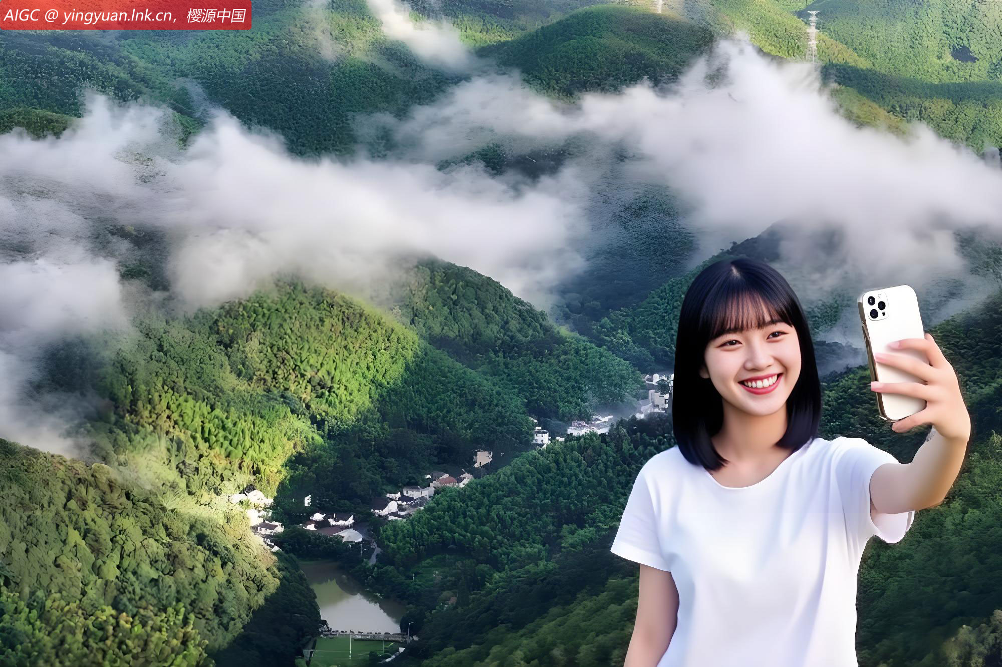 浙江安吉县凤凰湖畔，碧水青山与城乡融为一体