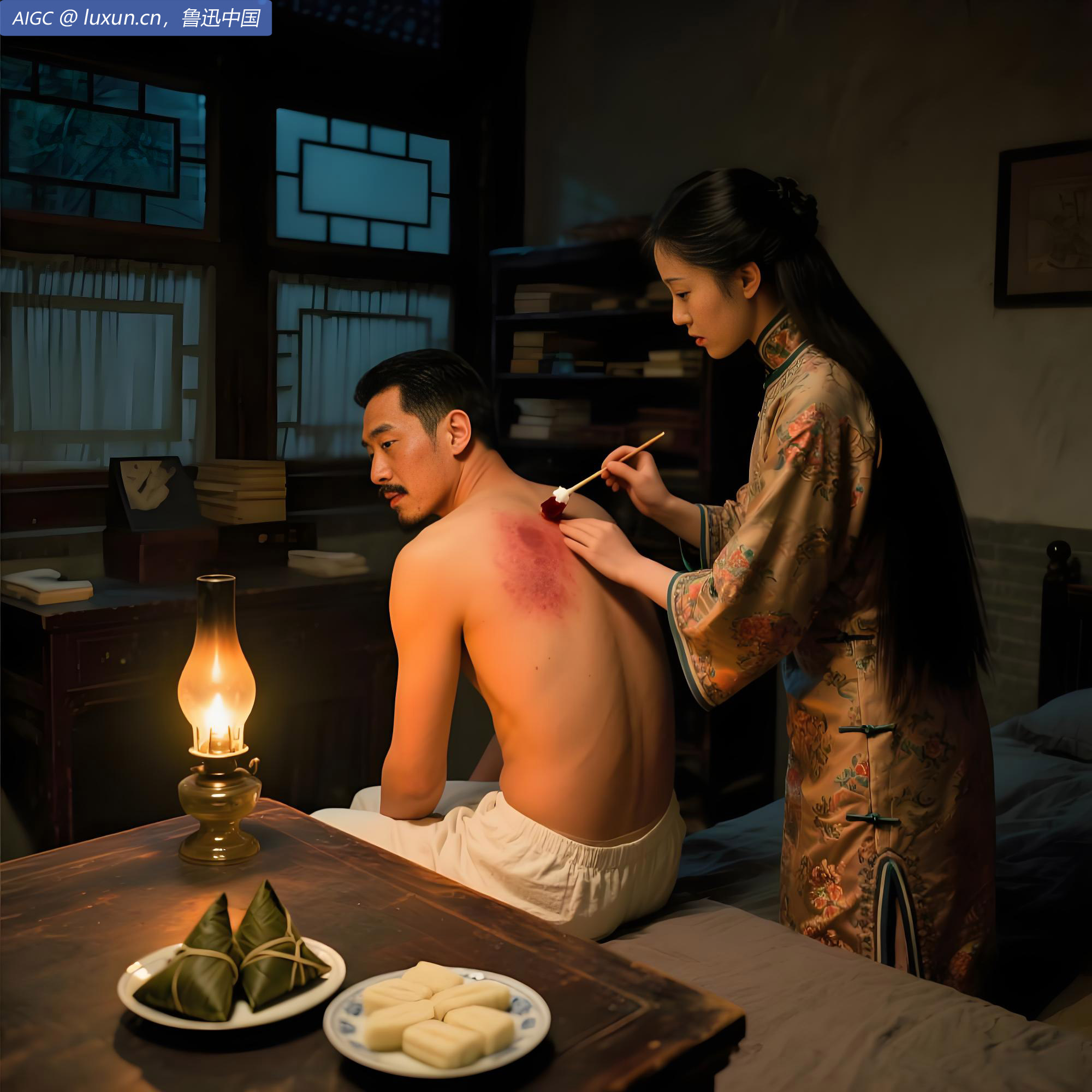 背部痛，涂碘酒。