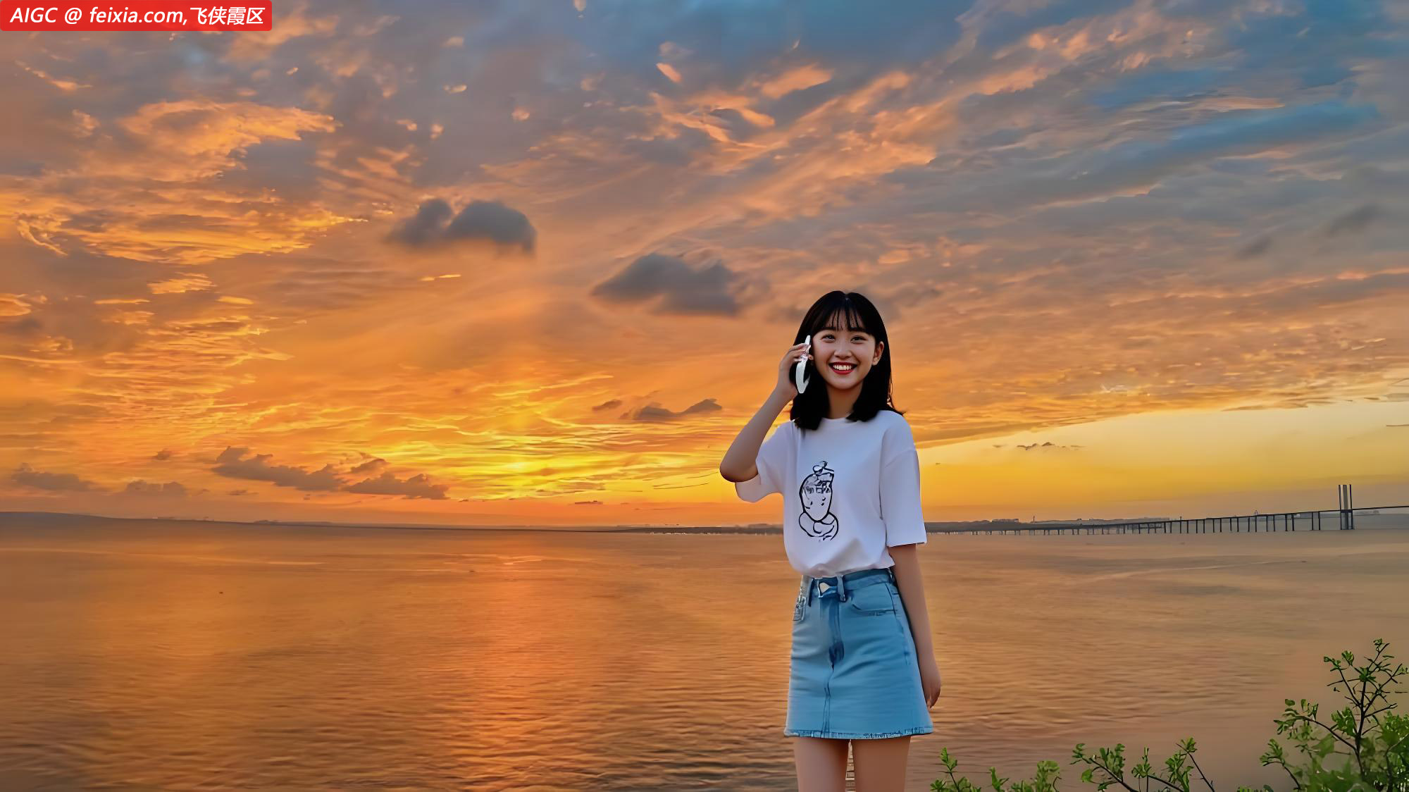 青岛市海边罕见出现“日柱”