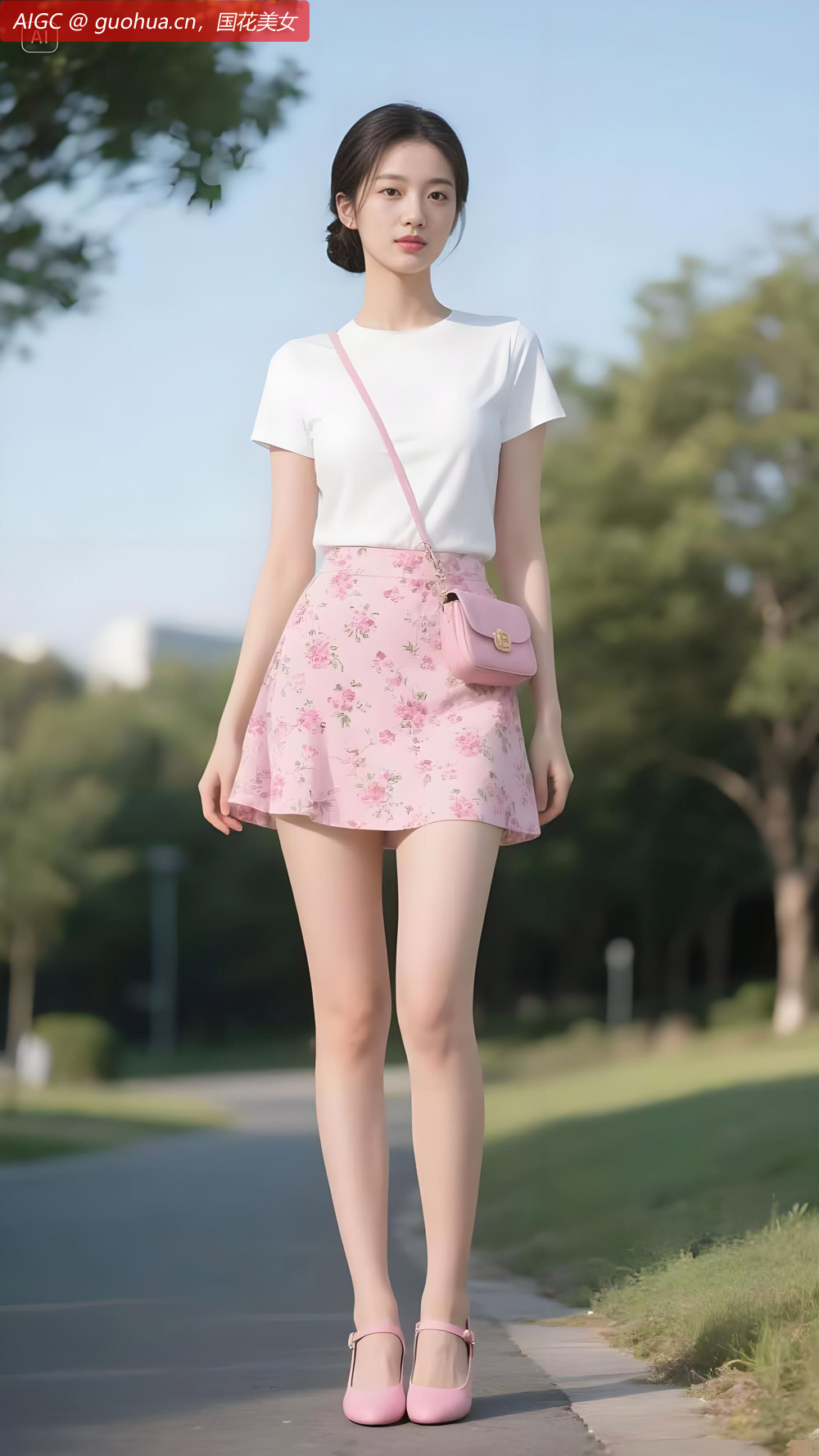 粉色的碎花短裙似夏日繁花