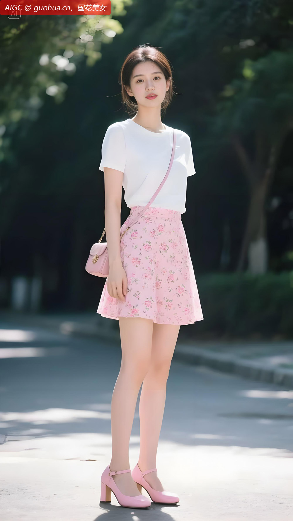 粉色的碎花短裙似夏日繁花