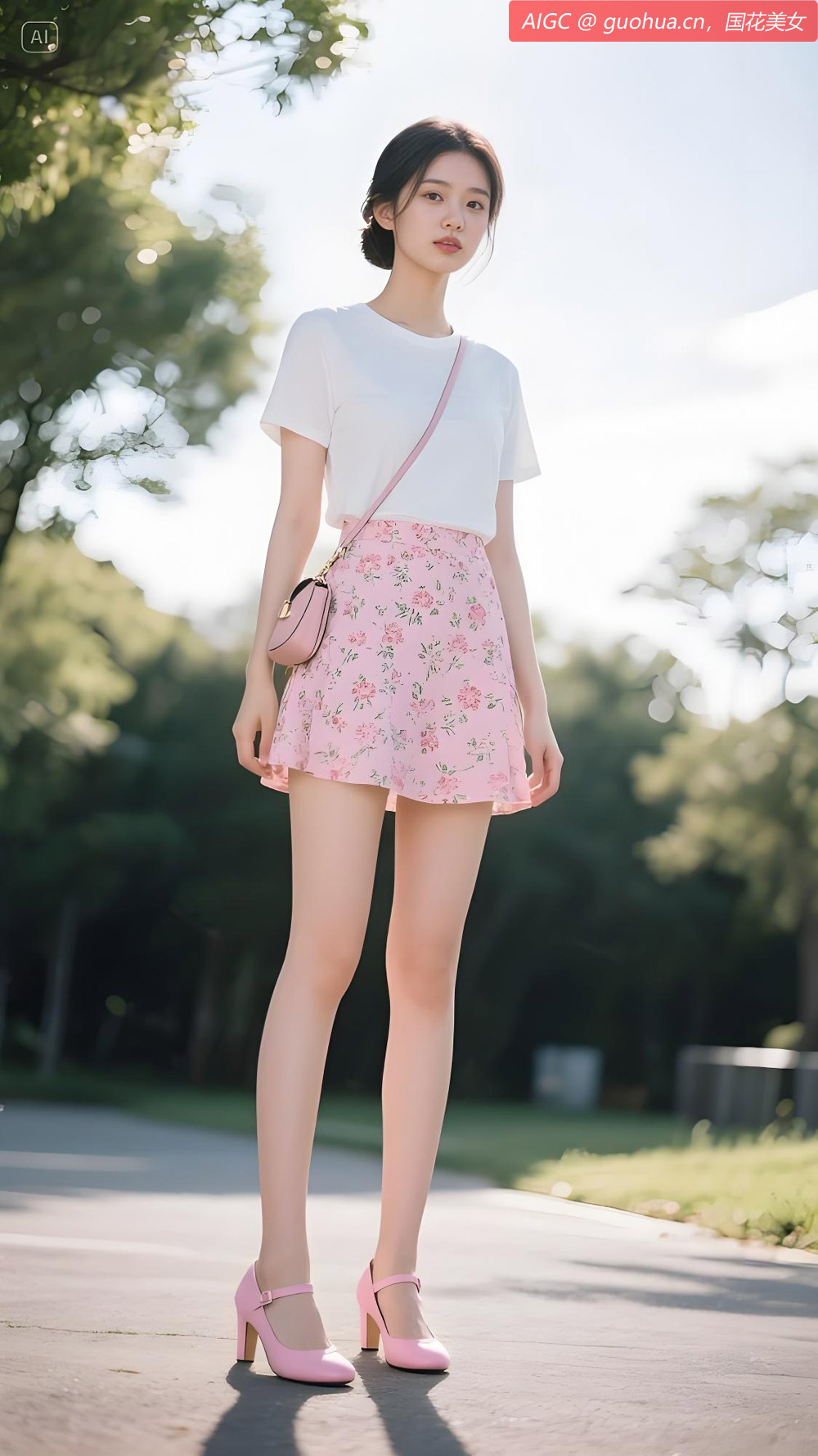 粉色的碎花短裙似夏日繁花
