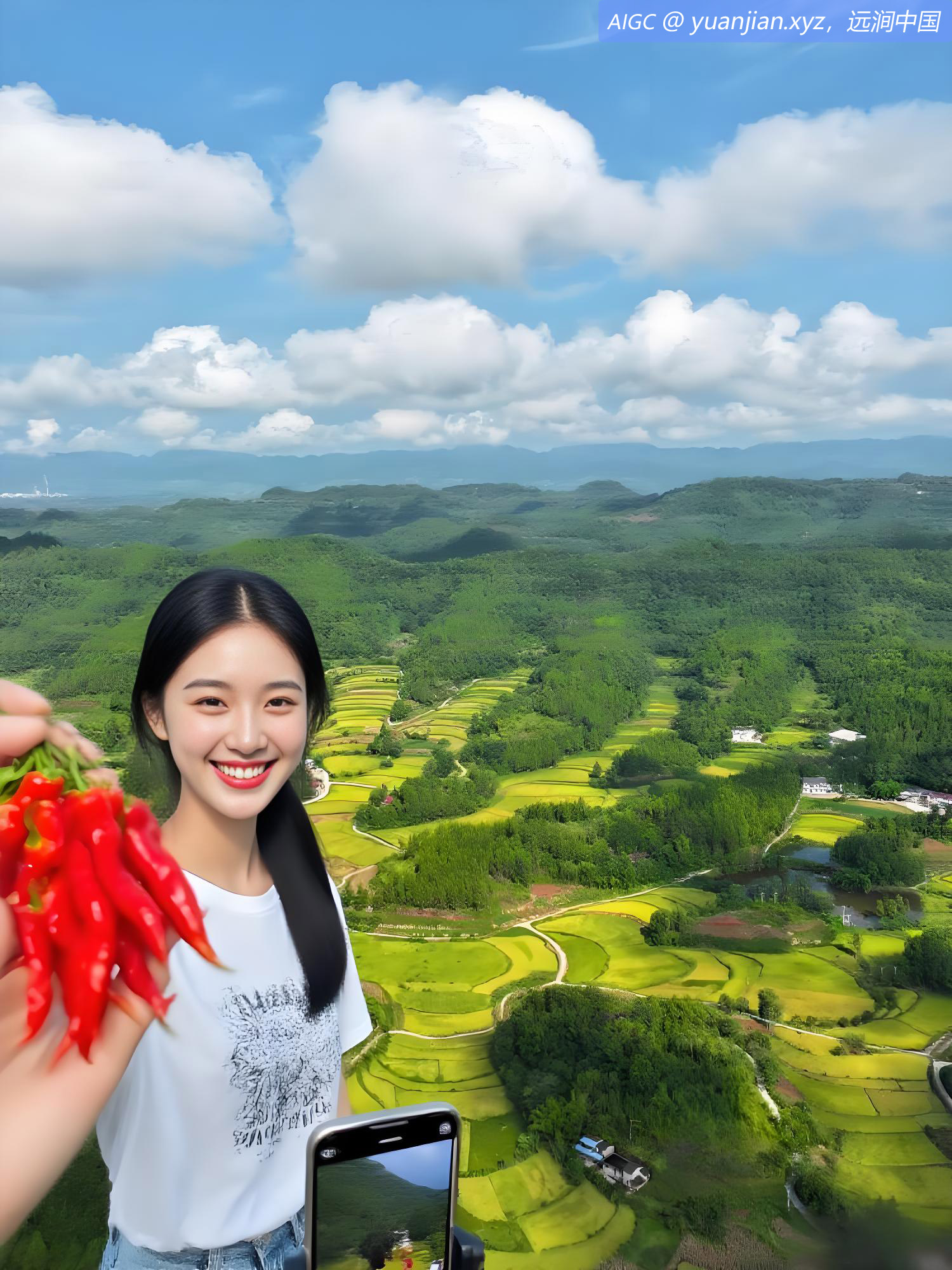 重庆妹子正在直播销售远涧品牌红辣椒“石辣7号”