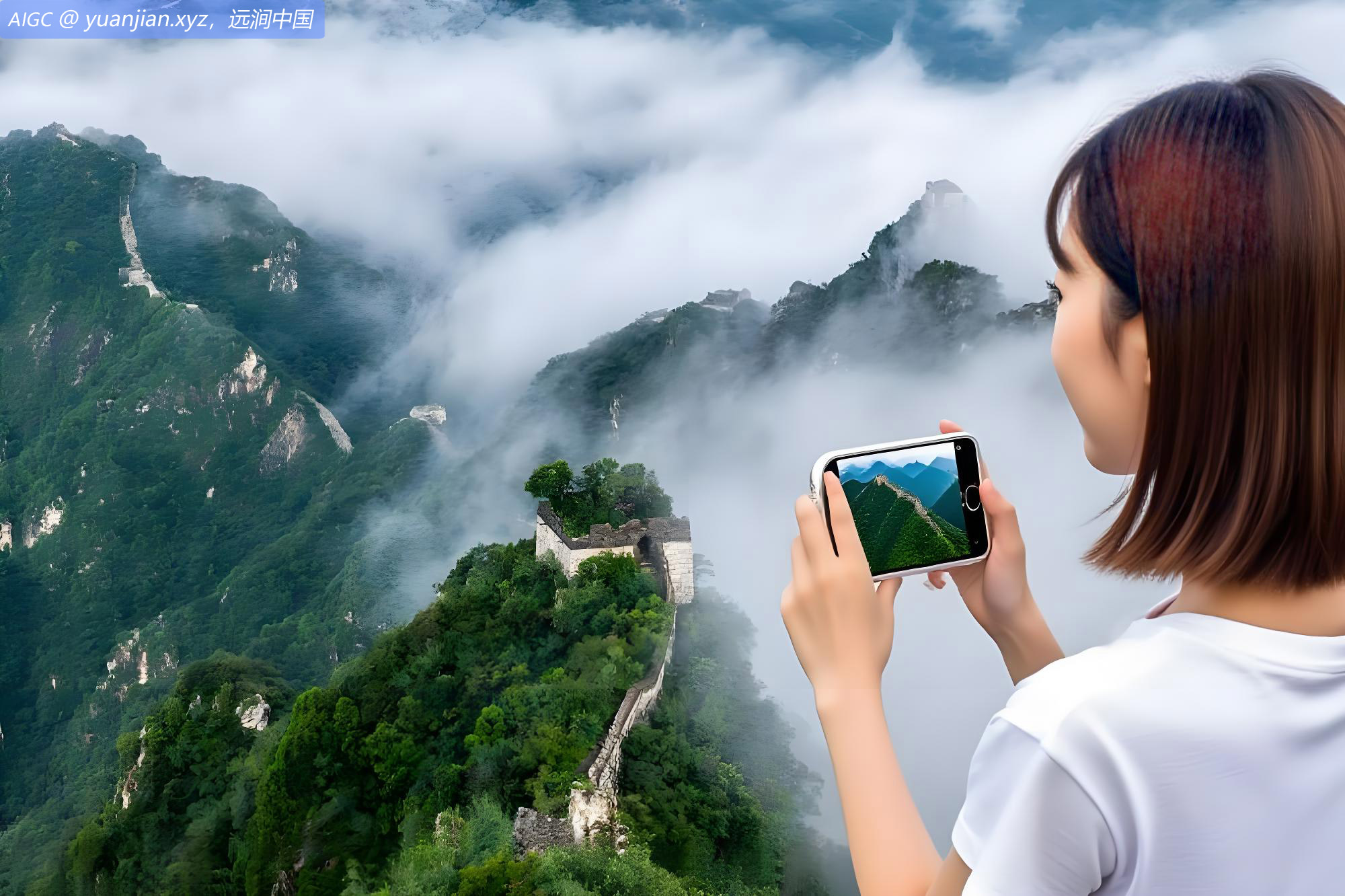 雨后清晨云雾缭绕，长城在山峦间若隐若现