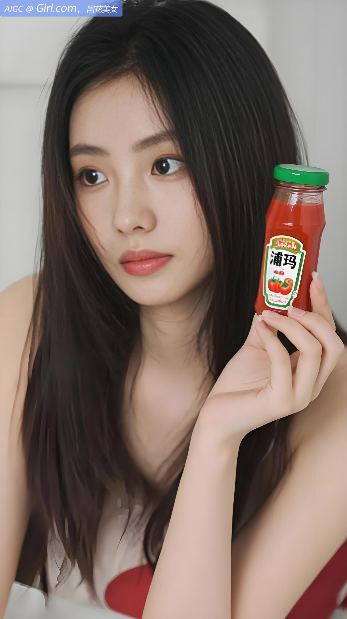 一位番茄女孩正在推广“浦玛”品牌番茄酱