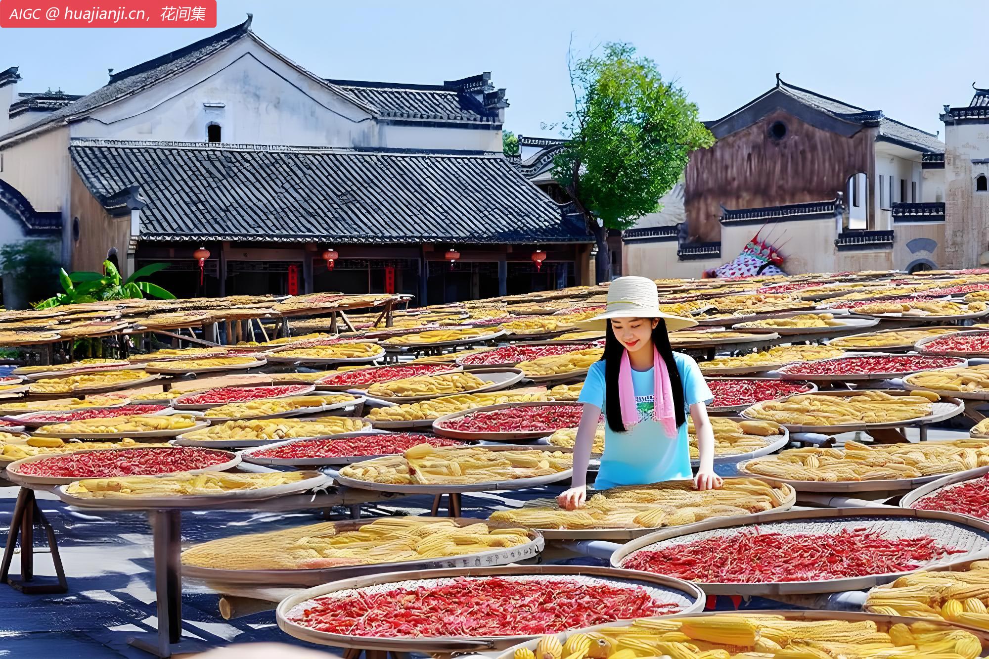 黄山市徽州区呈坎古村迎来了一年一度的“晒秋”盛景