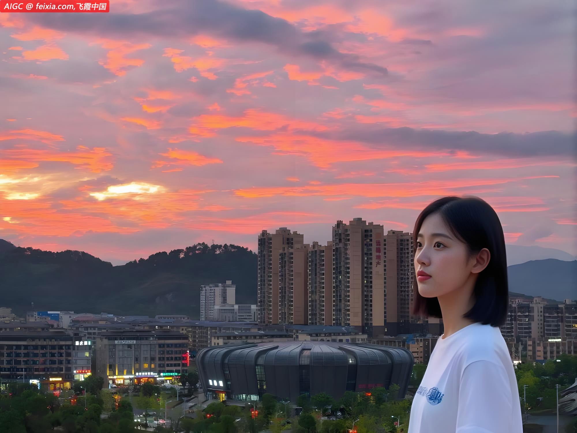 广西桂林湘江上空现绚丽飞霞