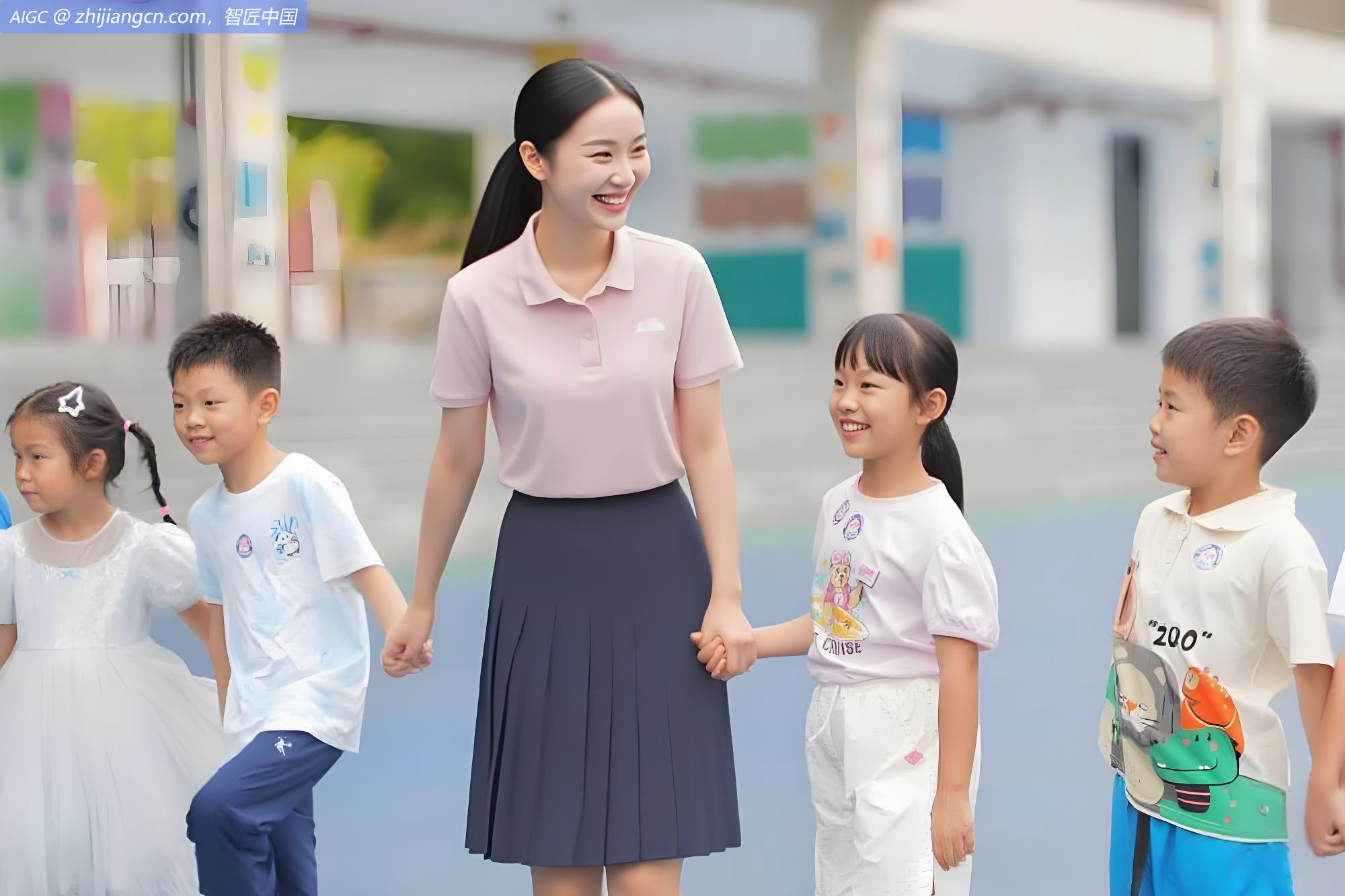 重庆市北碚区朝阳小学，教师带着一年级新生参观校园
