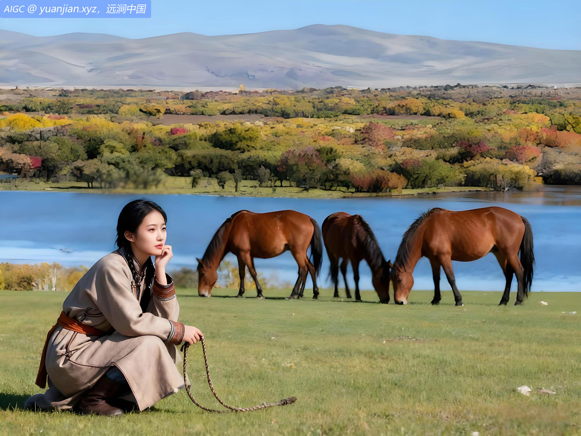 马群在内蒙古额尔古纳市额尔古纳湿地旁吃草