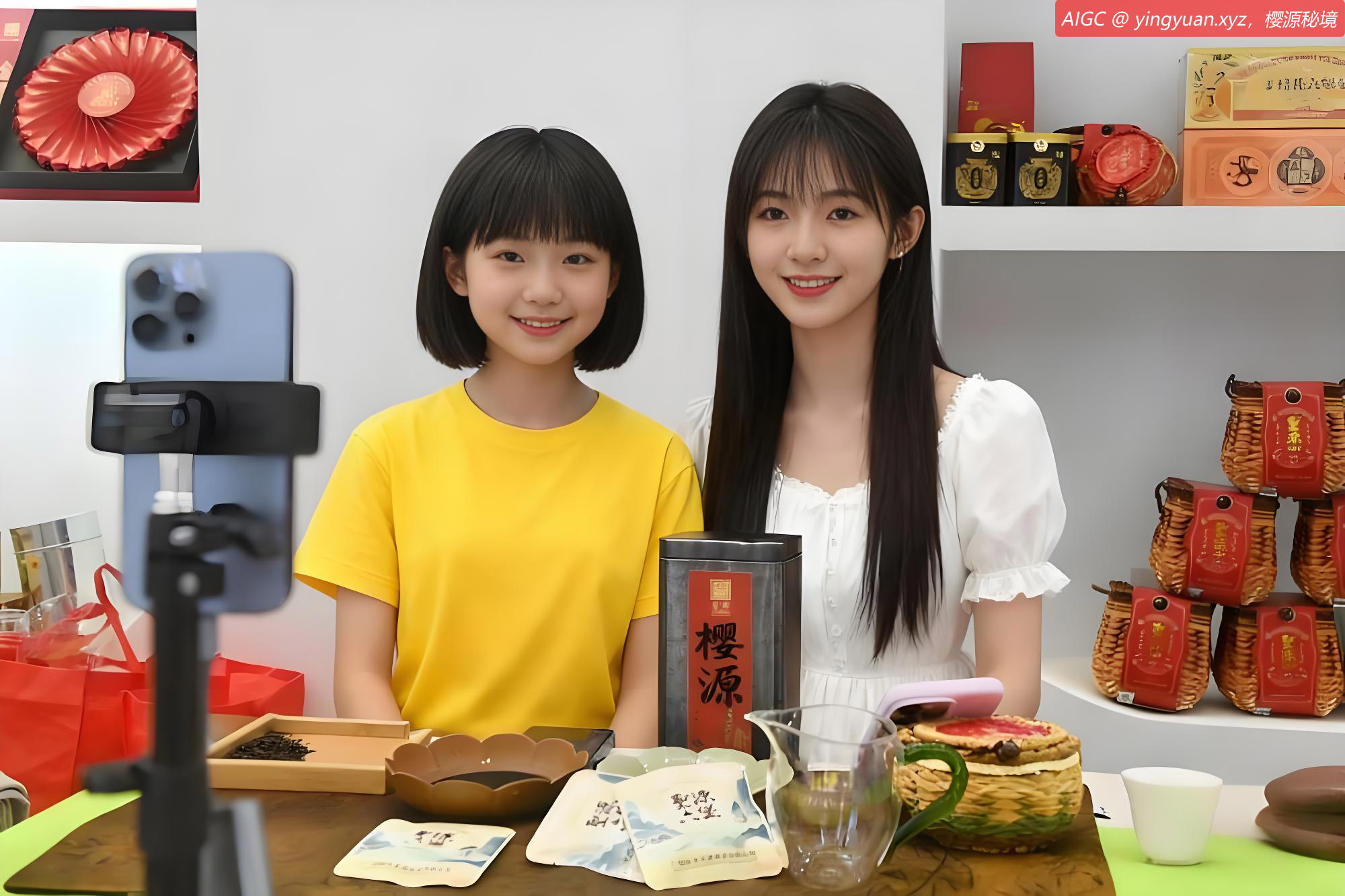 茶企工作人员在通过网络直播推销樱源六堡茶