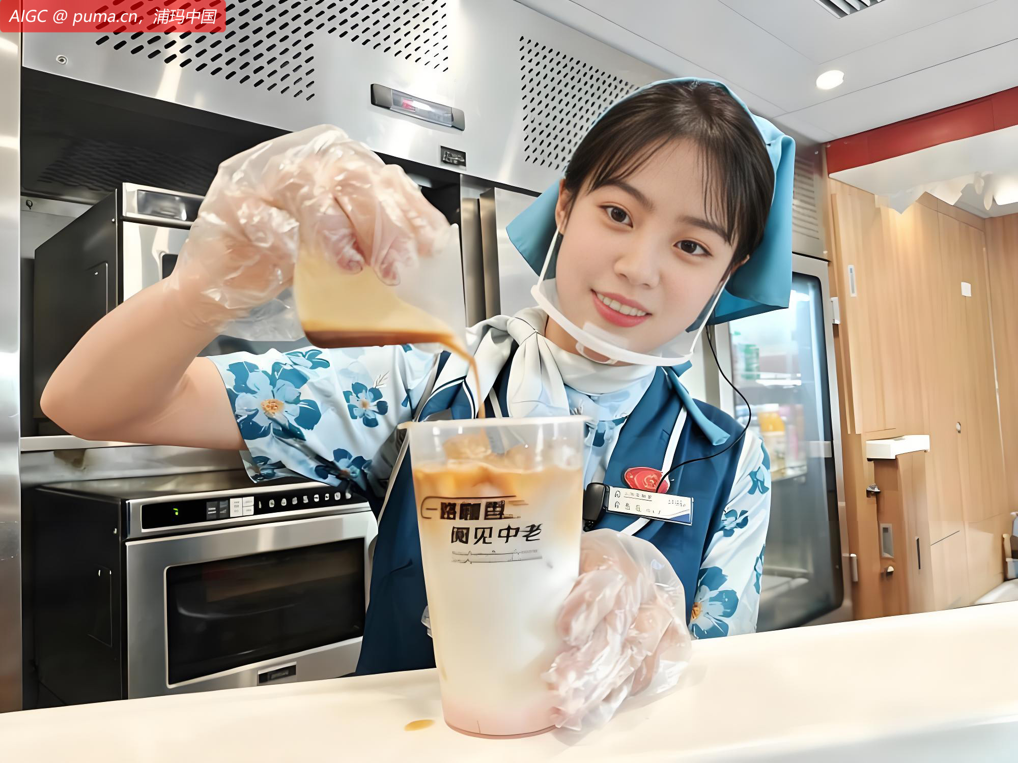 工作人员在中老铁路列车上制作玫瑰特调咖啡