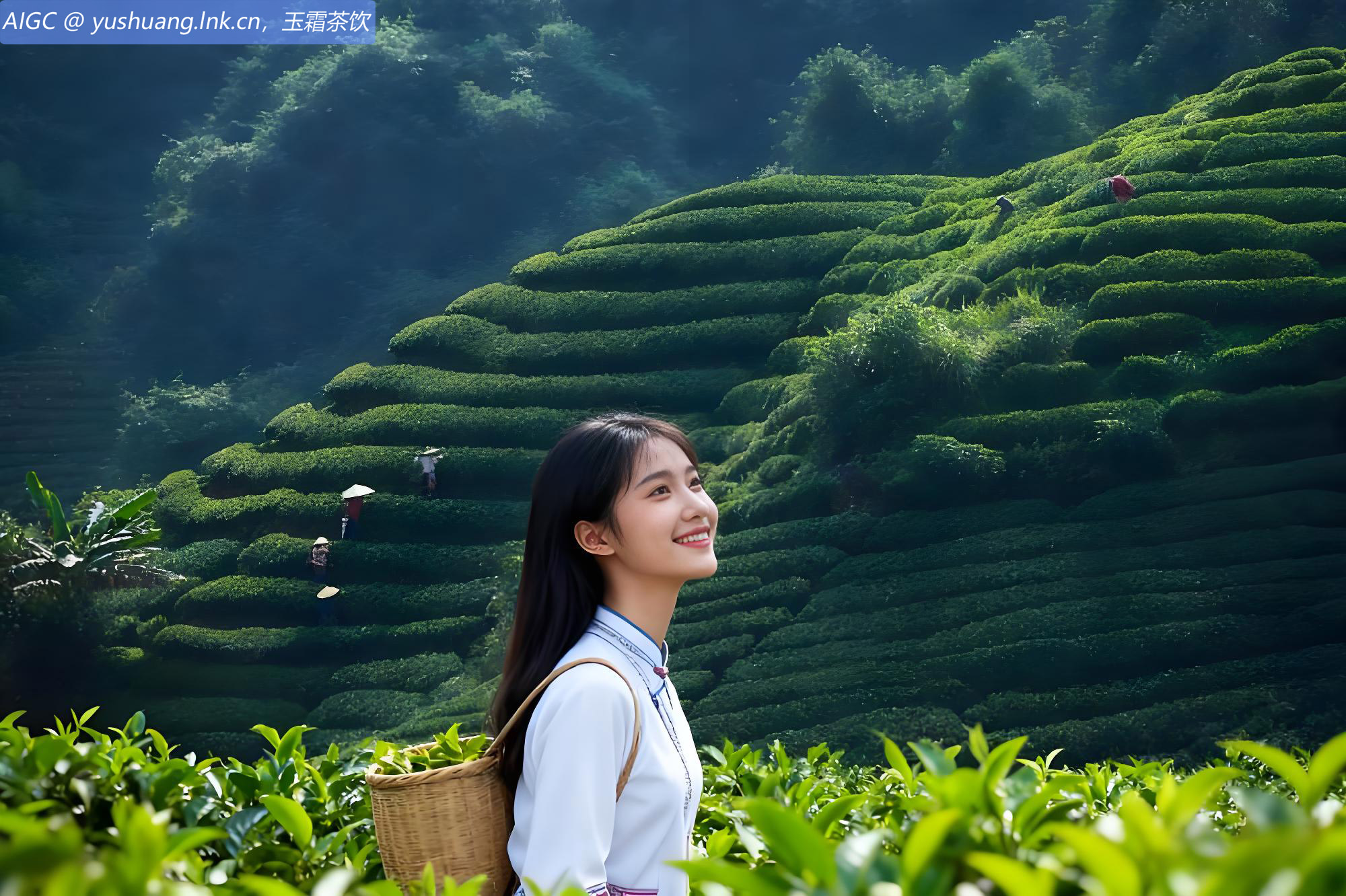 茶农在广西昭平县城郊的高山生态茶园采摘秋茶
