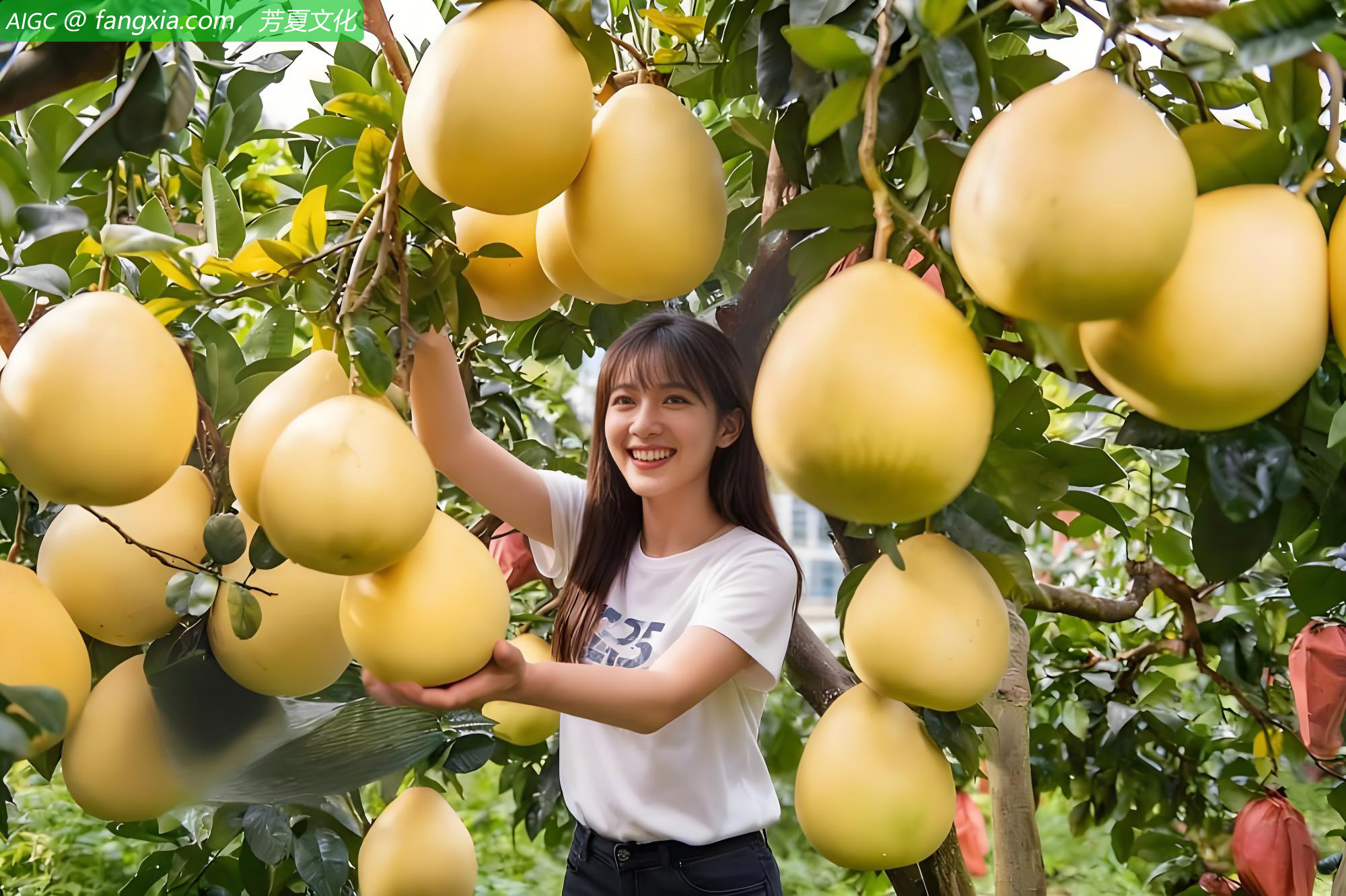 云南省文山州下坝村，游客正在采摘柚子。