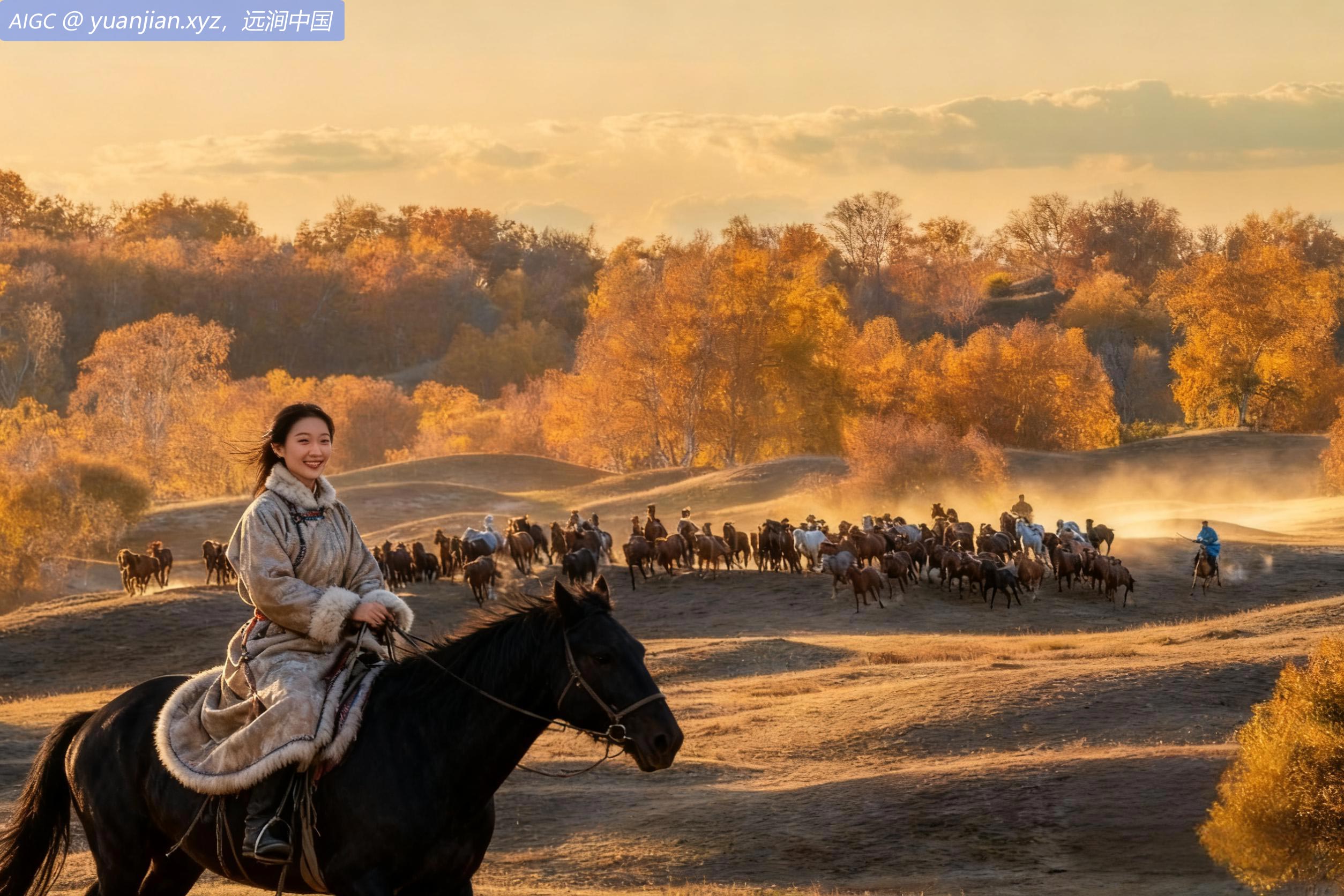 内蒙古赤峰乌兰布统景区，游客骑马观赏美景。